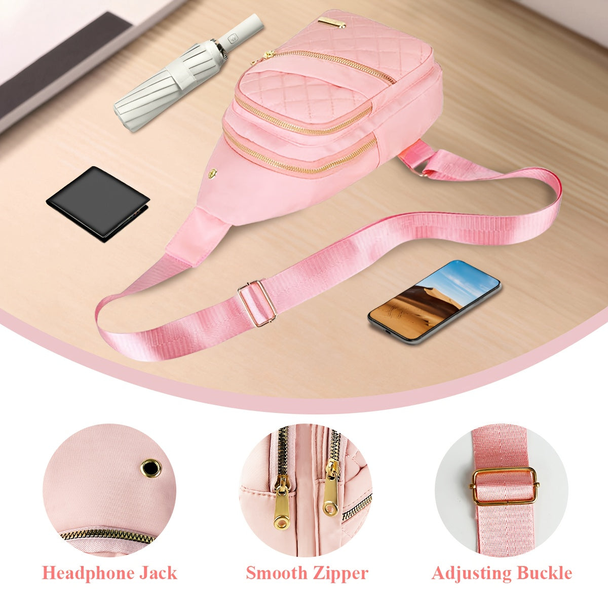 Quilted Sling Backpack Crossbody Bag – Adjustable Shoulder Strap Zipper Casual Daypack for Women Men Travel Everyday Use, Multiple Colors