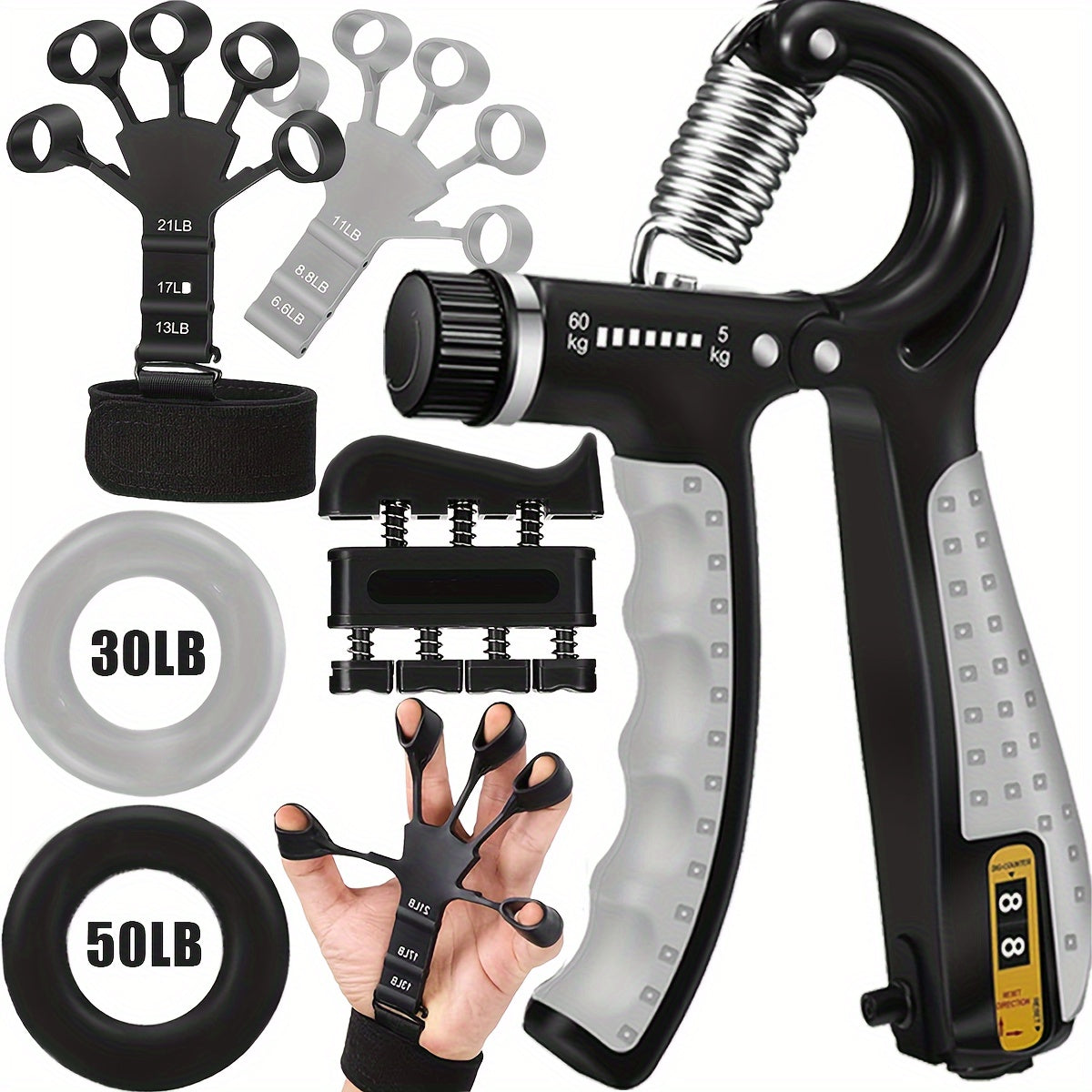 6-Piece Grip Strength Trainer Set Finger Exerciser Hand Strengthener Forearm Ring – Progressive Resistance for Athletes Musicians Rock Climbers Men Women