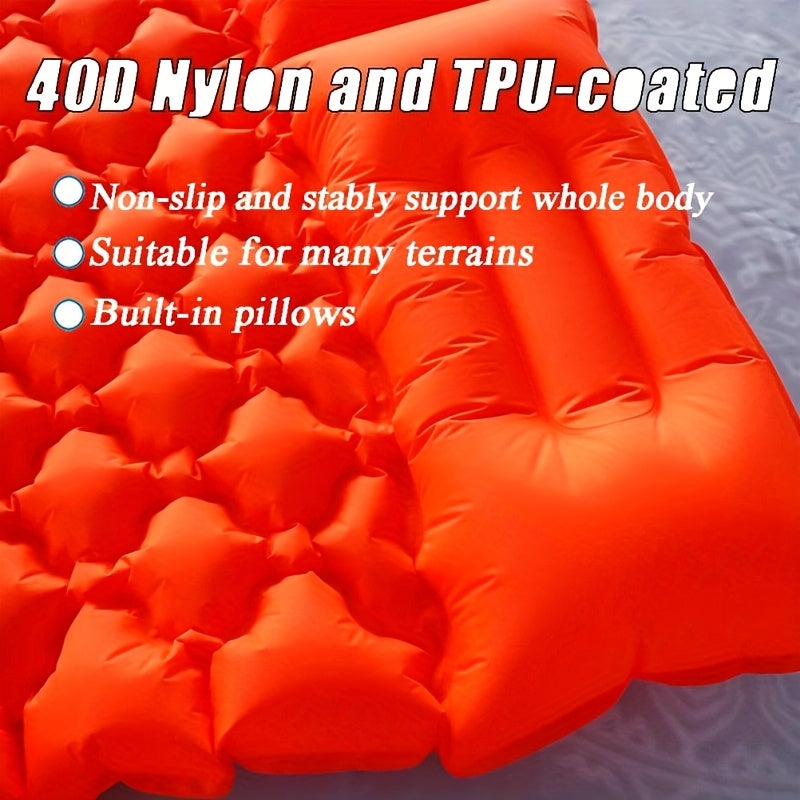 Inflatable Camping Sleeping Pad – Ultralight Nylon TPU with Built-In Pump, Single & Double Size, Self-Inflating Option for Backpacking, Hiking, Tent & Travel, Orange & Blue