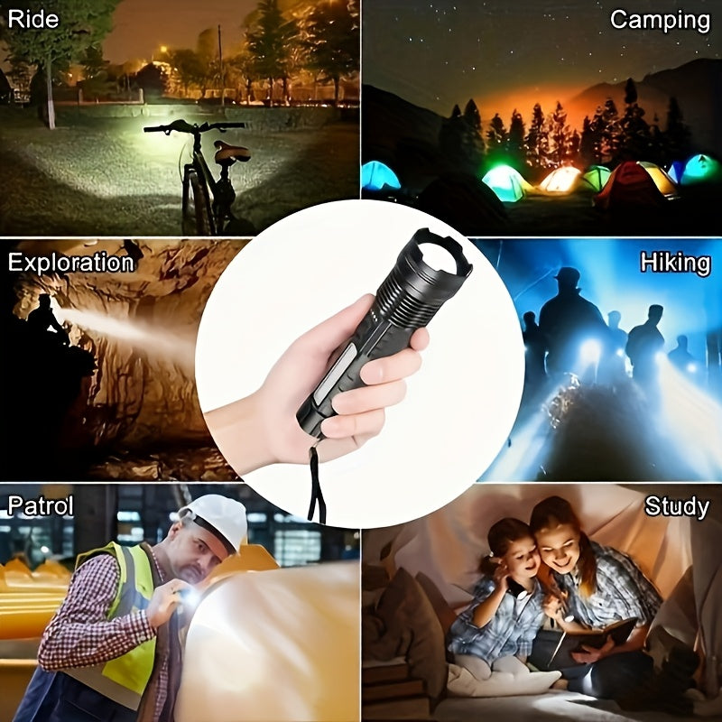 LED Flashlight 2-Pack Rechargeable USB High Brightness - 6 Lighting Modes COB Side Light Zoomable Handheld Torch for Camping Emergencies Outdoor Adventures