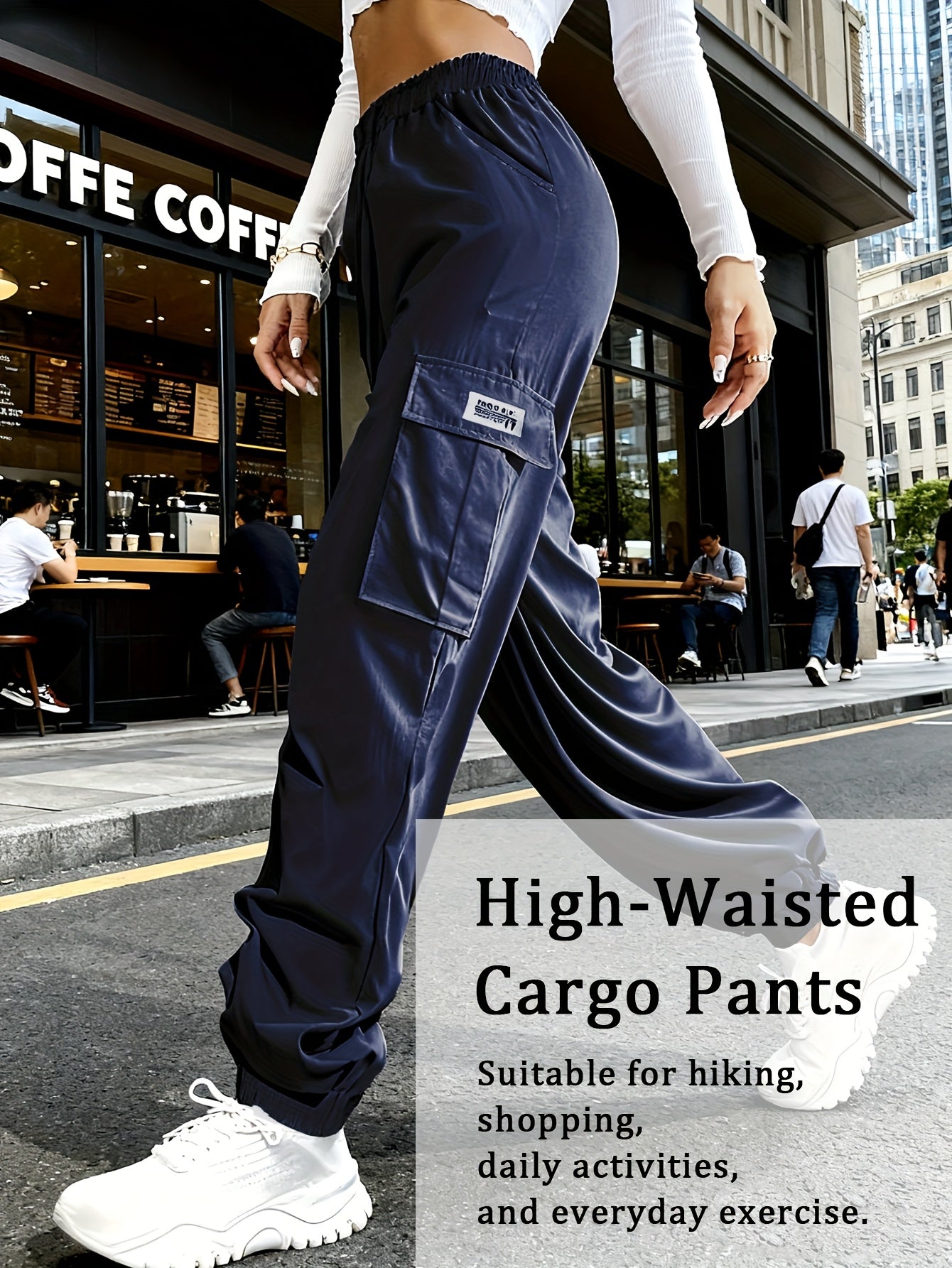 Women's Cargo Pants with Zippered Pockets – Elastic Drawstring Waistband, Large Pocket Casual Outdoor Trousers for Hiking, Travel & Everyday Wear, XS-XXL