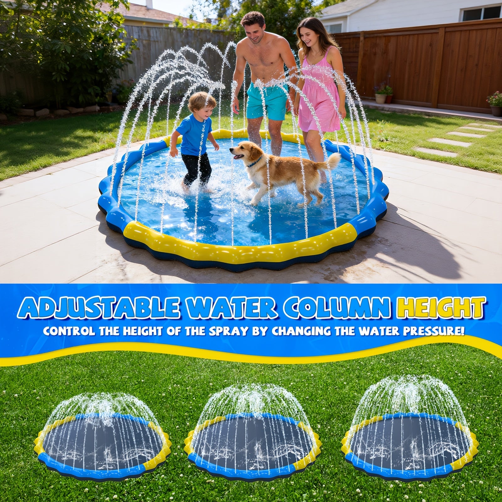 Kids Splash Pad Sprinkler & Play Mat - Extra Large Thicker Inflatable Wading Pool, Outdoor Summer Water Toy for Children Ages 3+, 66" to 90" Sizes
