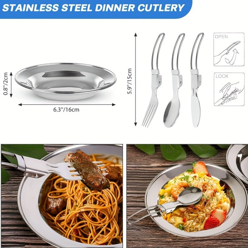 Portable Camping Cookware Set for 2-3 People - Pot Frying Pan Kettle with Cutlery - Foldable Space-Saving Outdoor Cooking Kit for Camping Hiking Backpacking - Lightweight Camp Kitchen Set