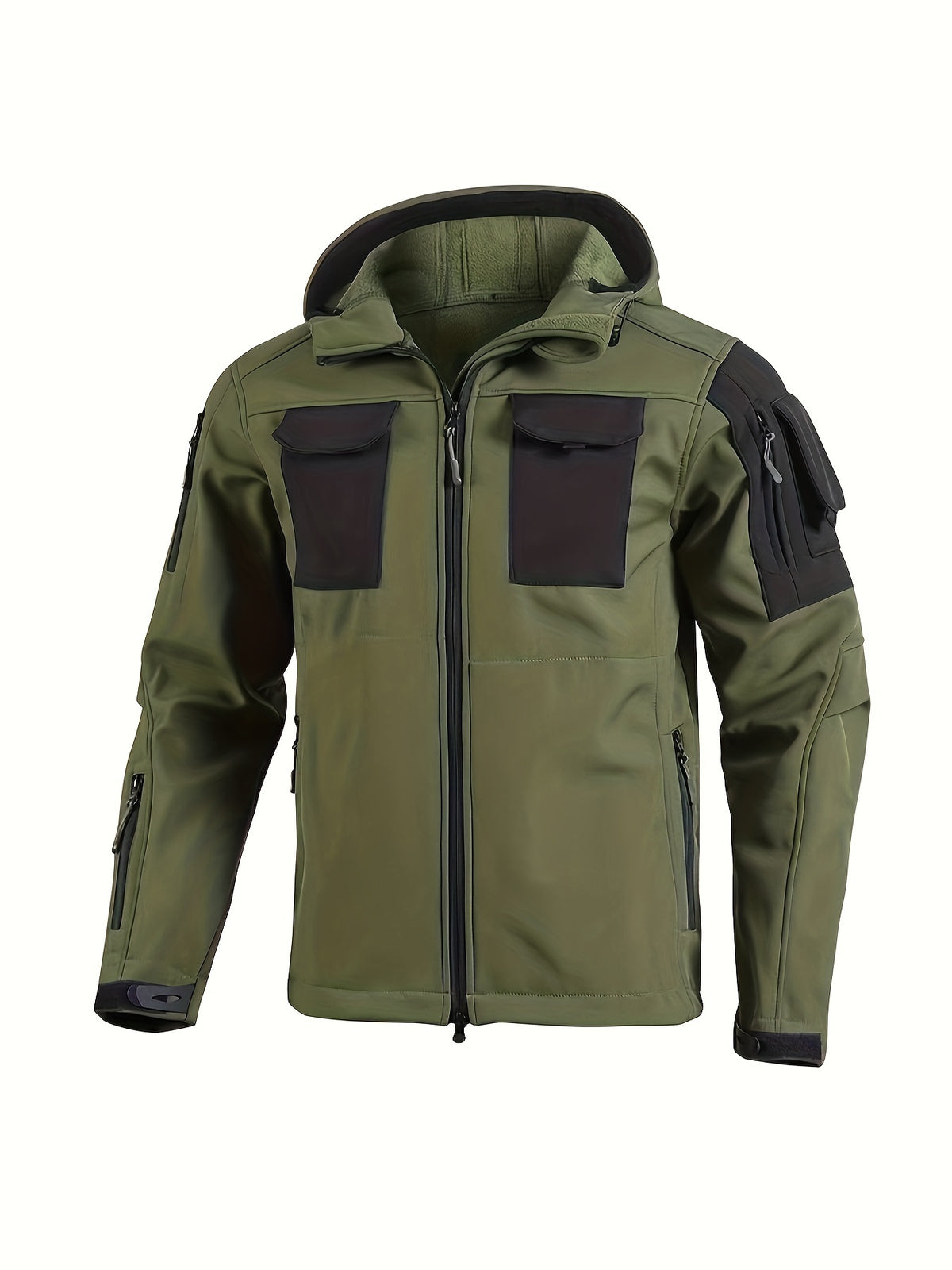Men's Tactical Jacket Windproof Ripstop Hooded Shell Jacket with Multiple Utility Pockets for Camping Survival Hiking Outdoor Training Sizes S-XXXL Black Green Grey