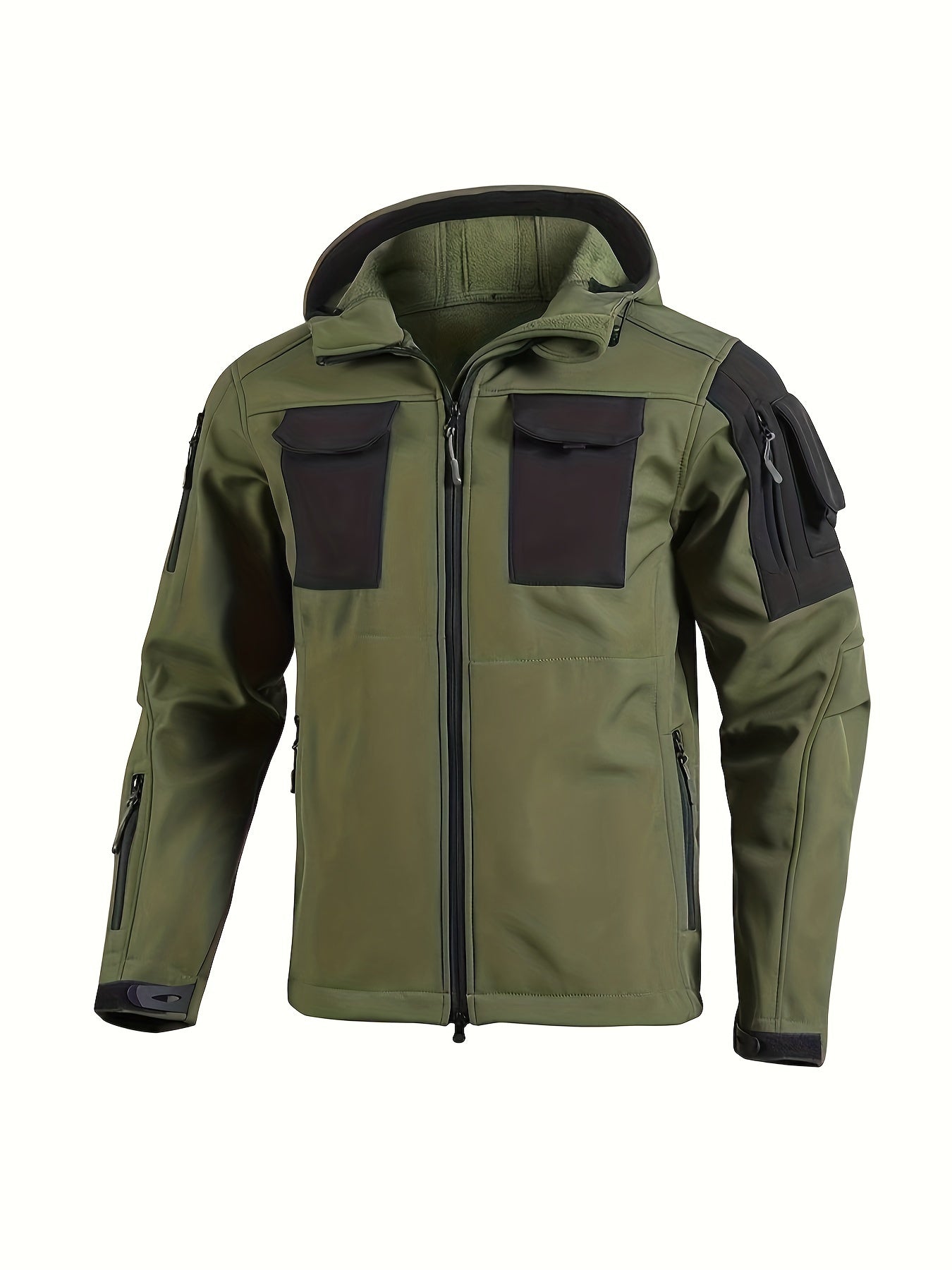 Men's Tactical Jacket Windproof Ripstop Hooded Shell Jacket with Multiple Utility Pockets for Camping Survival Hiking Outdoor Training Sizes S-XXXL Black Green Grey