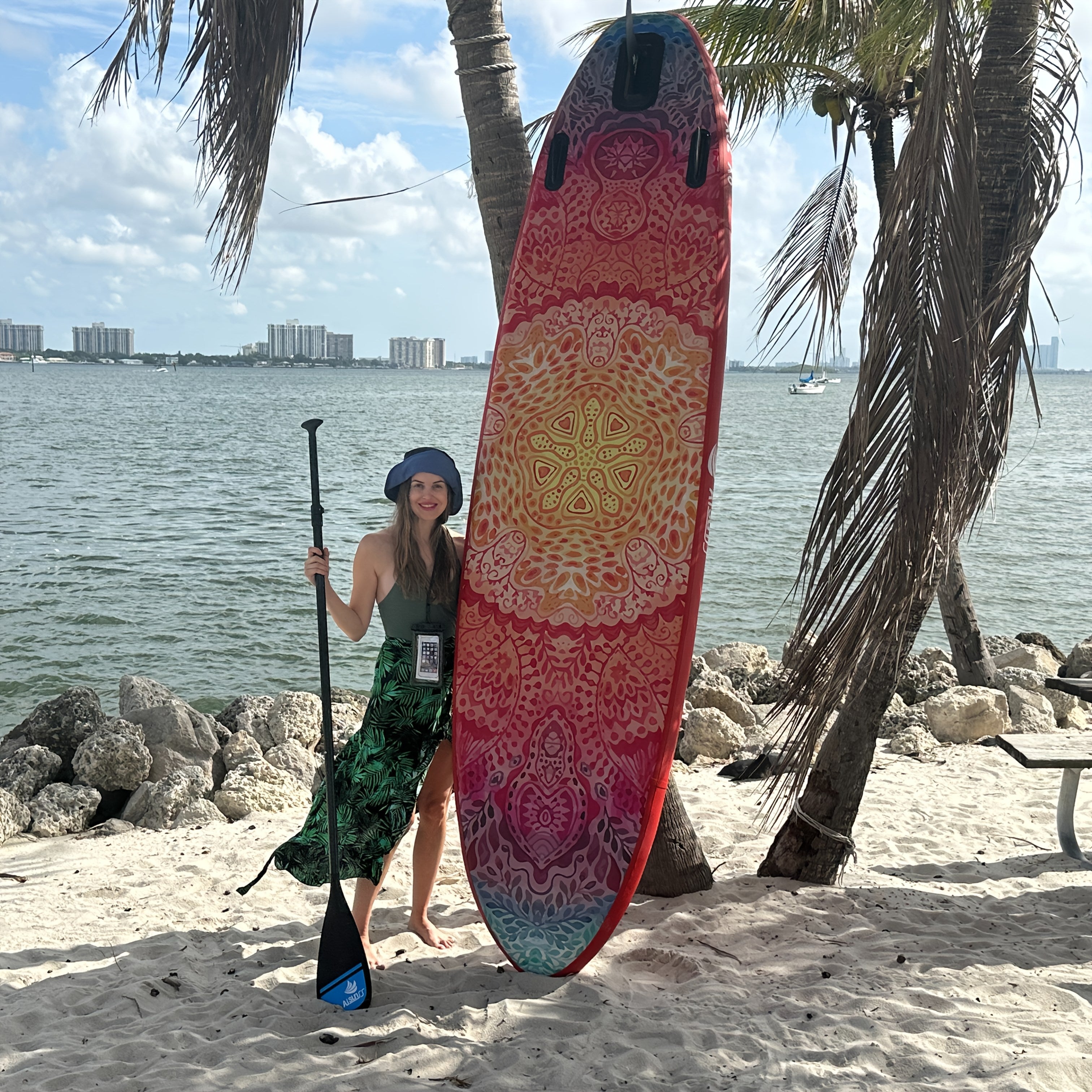 10.6ft Inflatable SUP Paddle Board All Around Yoga Board with Non-Slip Mat Waterproof Phone Bag Double Action Pump Accessories