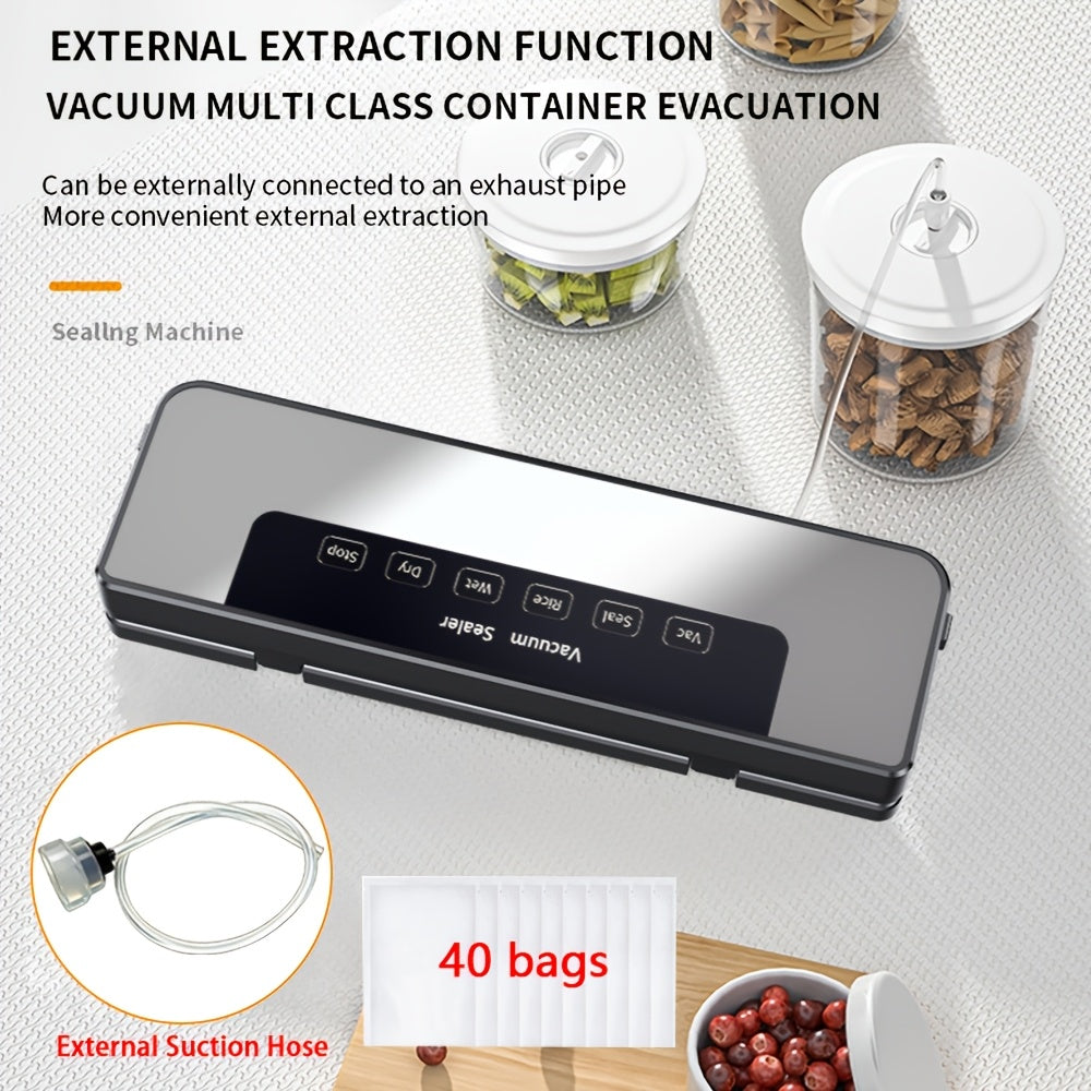 Vacuum Sealer Machine 65KPA 6-in-1 with 40 Bags, Wet & Dry Mode Automatic Food Vacuum Sealing Machine for Food Storage & Preservation, Commercial & Household Kitchen Food Saver