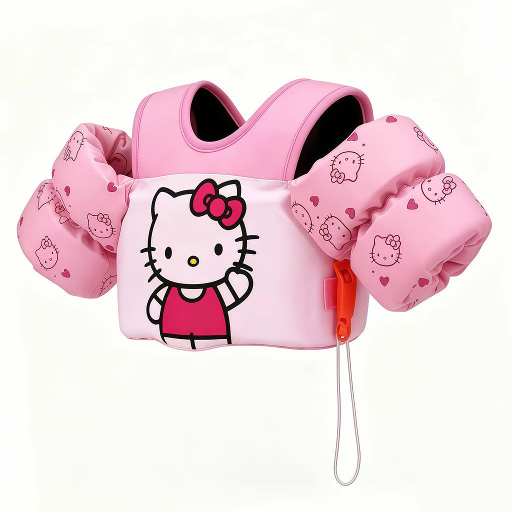 Sanrio Kids Swim Vest & Arm Floaties with Adjustable Straps – 1 or 2 Arm Bands for Toddlers Learning to Swim, 22-66 lbs, Nylon, Blue & Pink