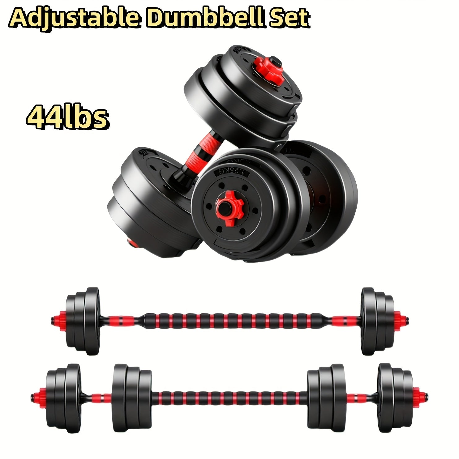 Quick-Adjust Dumbbell Set 22 & 44 LB – 3-in-1 Space-Saving Free Weights for Home Gym, Full Body Strength Training for Men & Women, Compact Apartment Fitness Equipment