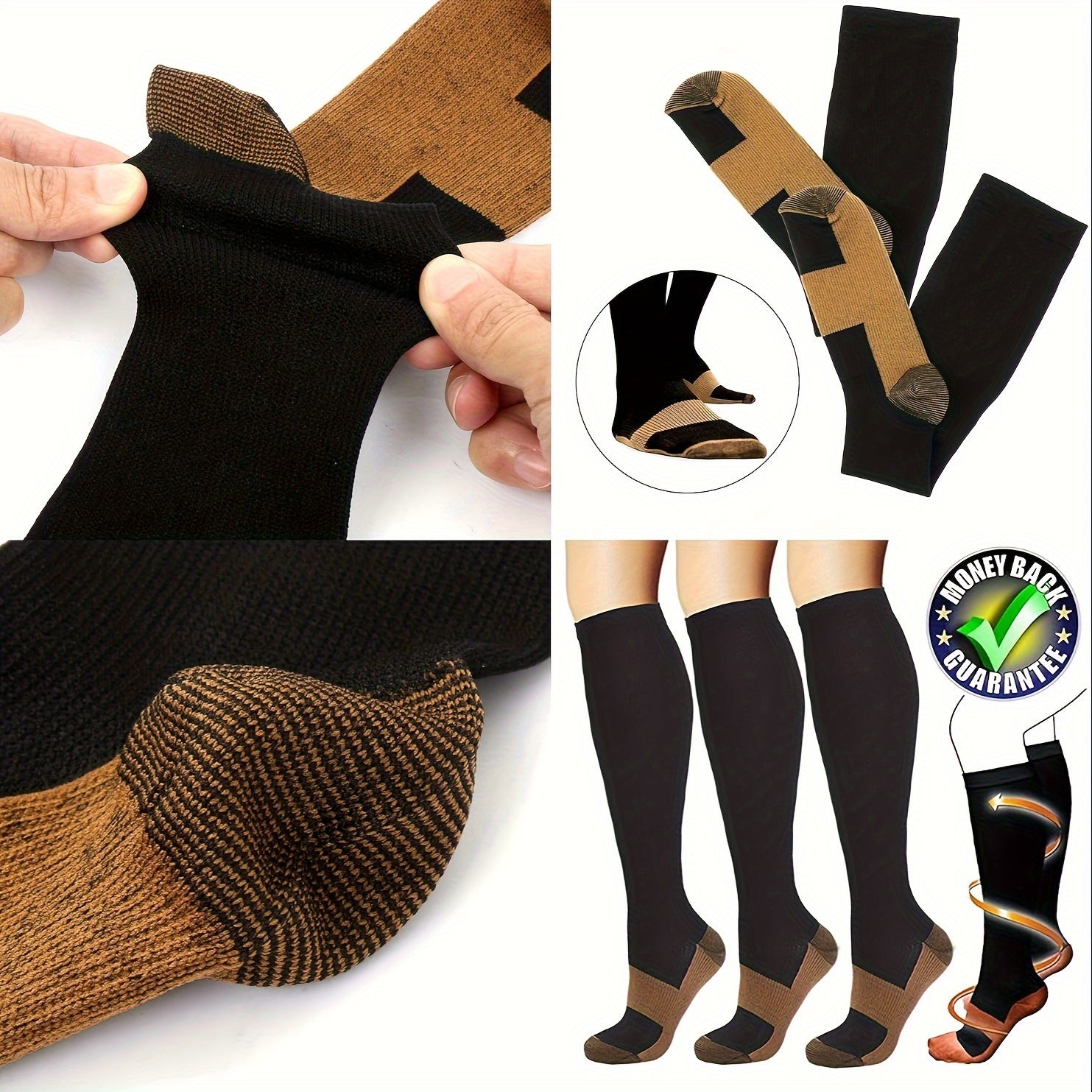 Copper Compression Socks 5 Pairs for Women & Men – Best for Running, Hiking, Cycling, Travel & Sport, Sizes S/M/L/XL/XXL, Black, All-Day Comfort & Circulation Support
