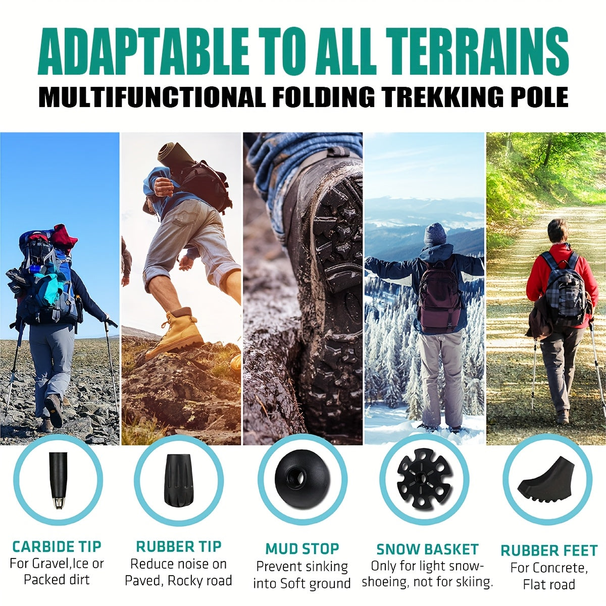 Foldable Trekking Poles 2 Pack with Carrying Case – Lightweight Aluminum Alloy Hiking Sticks, Quick-Lock, Ergonomic Non-Slip Grips for Men & Women Camping Travel, 7 Colors