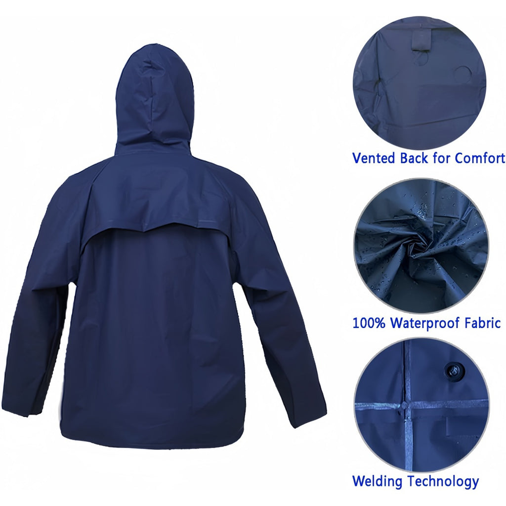Waterproof Rain Suit for Men Women – Ultra Lite Rain Jacket & Pants Set Windproof Packable Rain Gear for Hiking Camping Cycling Fishing Outdoor Sports S-XXXL Navy Blue