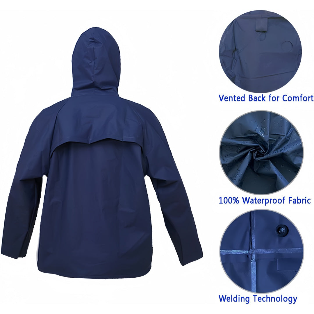 Waterproof Rain Suit for Men Women – Ultra Lite Rain Jacket & Pants Set Windproof Packable Rain Gear for Hiking Camping Cycling Fishing Outdoor Sports S-XXXL Navy Blue