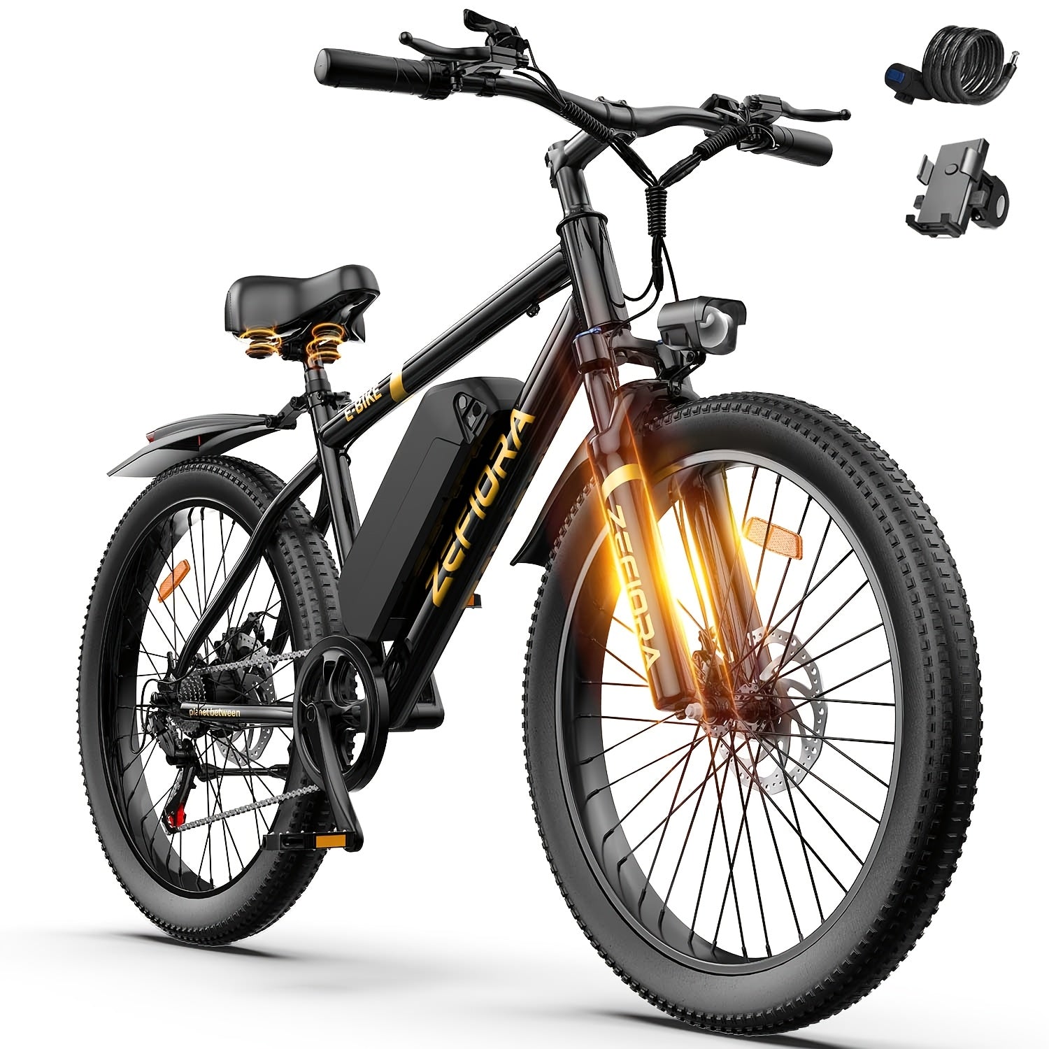 Electric Mountain Bike for Adults 26 Inch 25MPH E-Bike with 48V Removable Battery Shimano 7-Speed 3 Riding Modes Front Suspension - Electric Bicycle with Optional Lock & Phone Mount