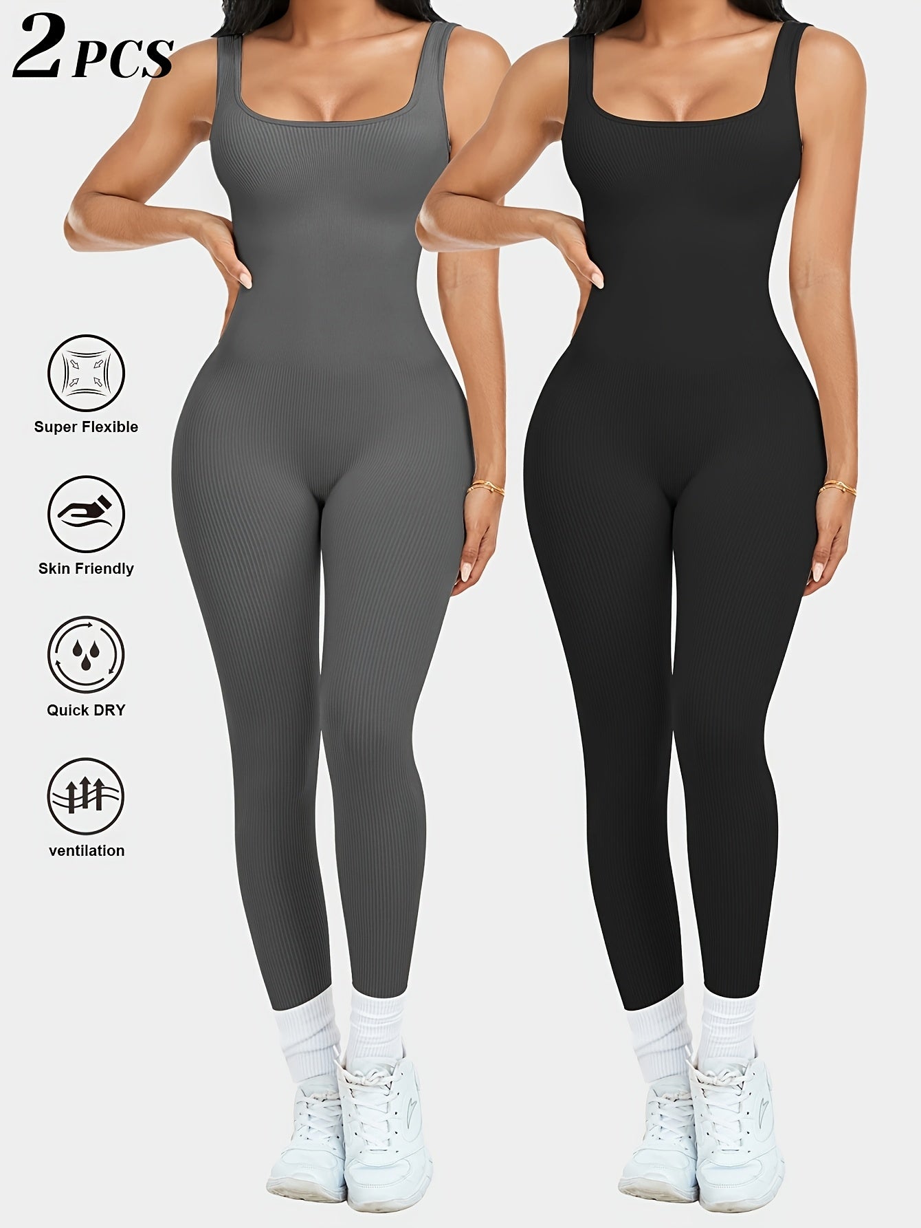 Women's Sleeveless Jumpsuit Yoga Pilates Running Fitness Activewear – 90% Nylon Stretch Fabric, Square Collar, S-XL, Multiple Colors