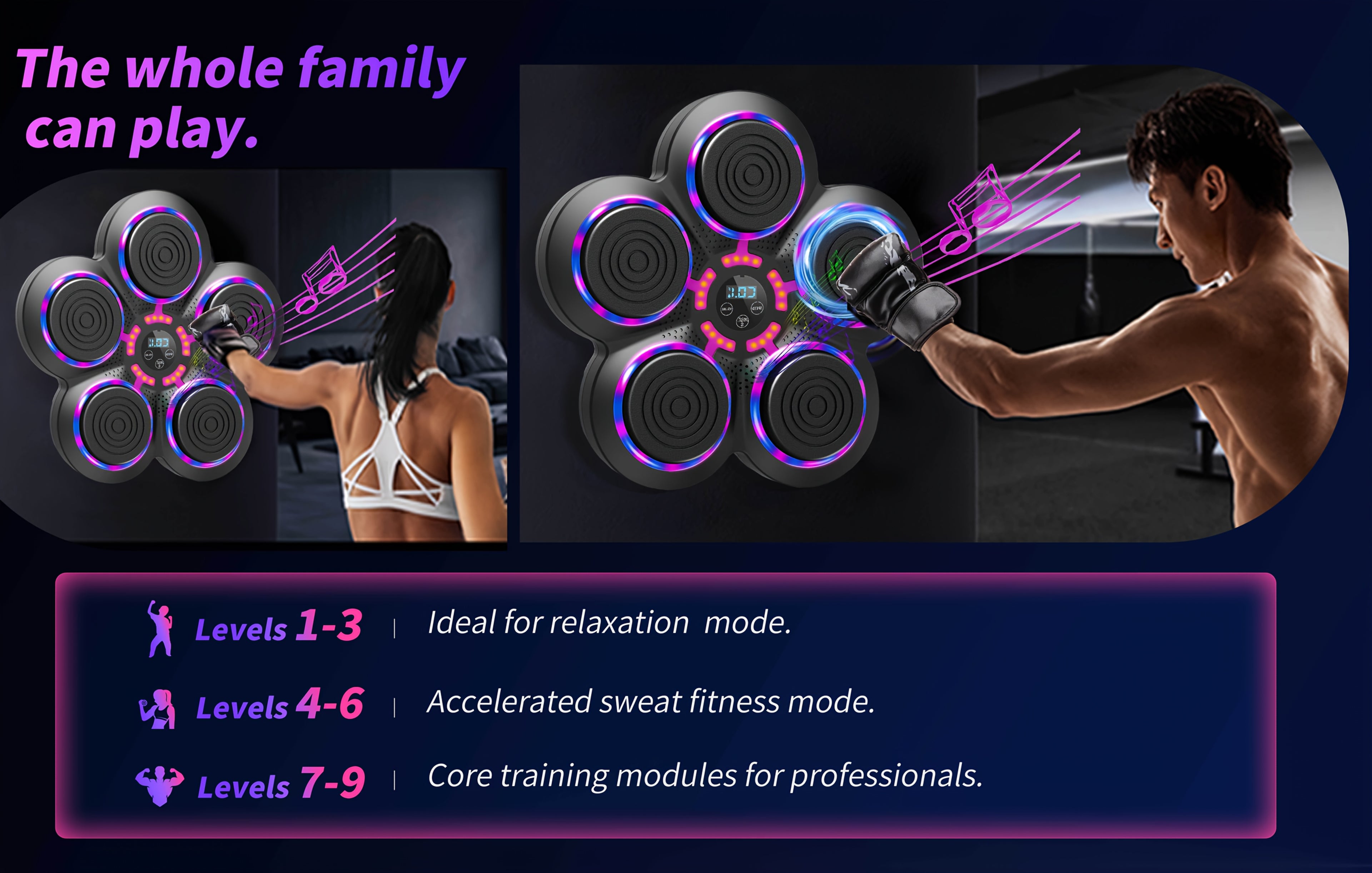 Music Boxing Machine Wall Mounted Smart Electronic Target – USB Rechargeable Wireless Fitness Striking Trainer for Home Gym Adults