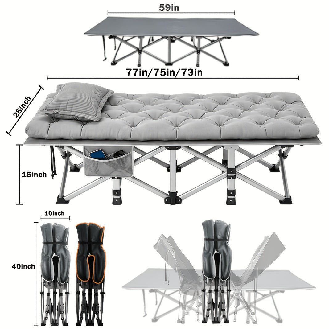 Extra Large Folding Camping Cot Bed with Mattress Option – Heavy Duty 355–750 lbs Capacity Portable Guest Bed for Adults – Foldable Sleeping Cot for Camping Travel Indoor Outdoor Use 59–77 Inch