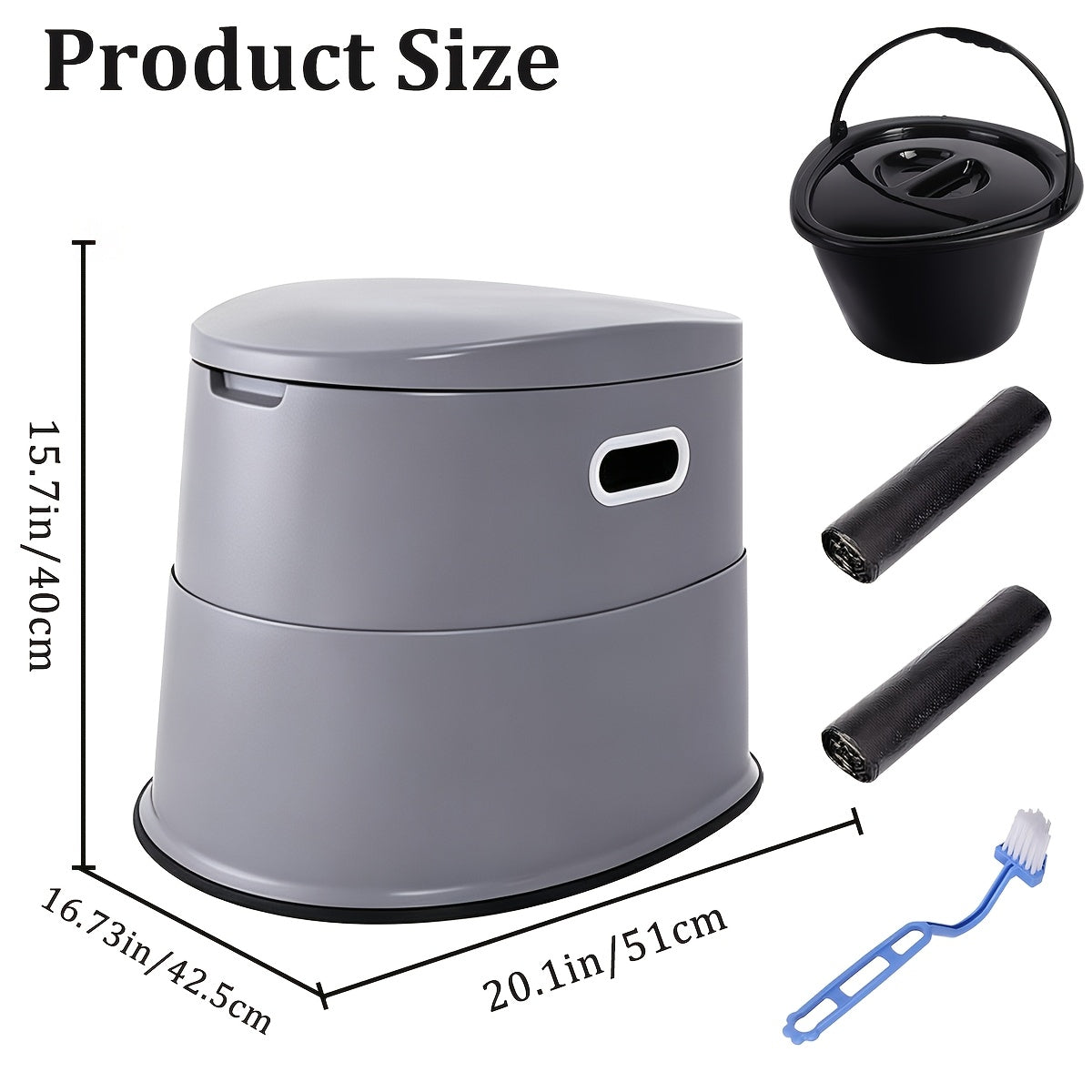 Portable Toilet for Adults & Seniors – Extra Large Camping Commode with Detachable Inner Bucket & Removable Paper Holder, Lightweight Compact for Camping, RV, Boat, Van & Emergency Use