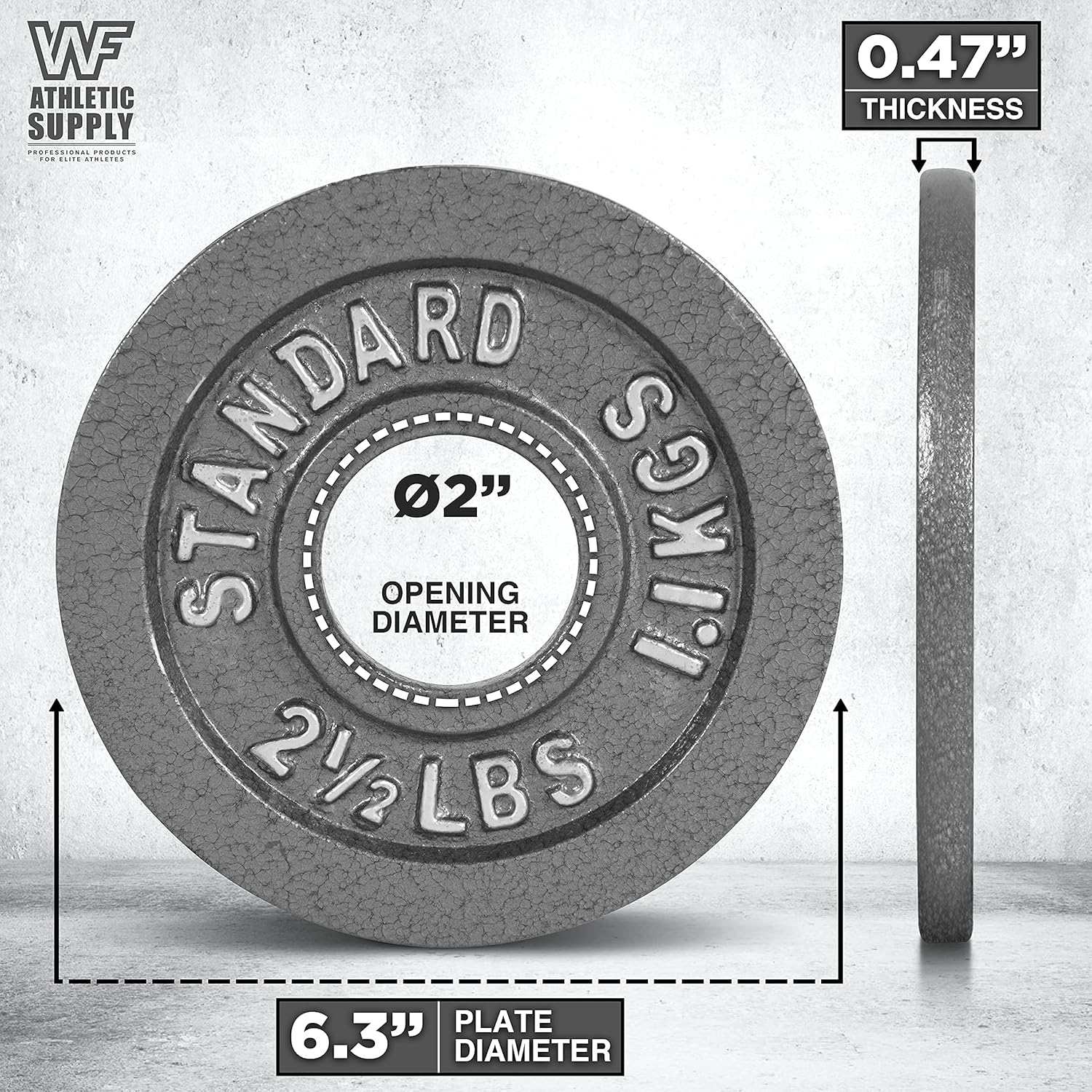 CAPHAUS 2-Inch Solid Cast Iron Weight Plates for Strength Training Weightlifting Bodybuilding Powerlifting - Grey Baked Enamel Barbell Plates 2.5LB 5LB 10LB 25LB 35LB 45LB 100LB Single & Sets