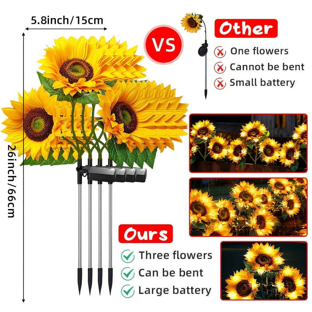 Solar Sunflower Garden Lights 2 Pack Outdoor LED Stake Lights IP65 Waterproof Auto On/Off – Decorative Solar Powered Flower Lights for Yard, Lawn, Pathway & Garden