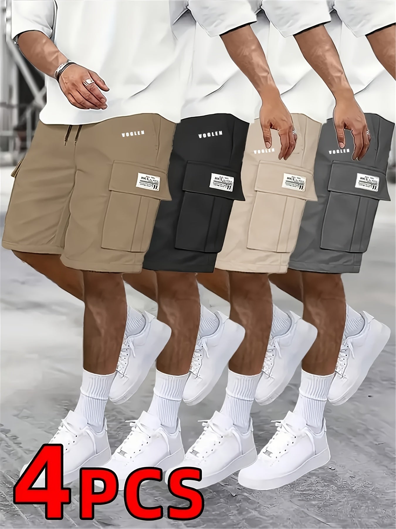 Men's Loose Fit Workwear Shorts 4pcs 5-Pocket Large Pocket Casual Athletic Gym Basketball Outdoor Summer Training Pants S-XXXL