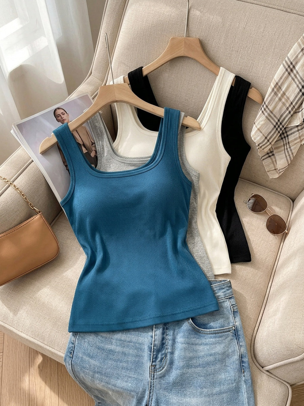 Women's Sleeveless Tank Top 4 Pack Fitted Crew Neck Pullover High Stretch Casual Bottoming Shirt Spring Summer Outdoor Mixed Colors S-XXL
