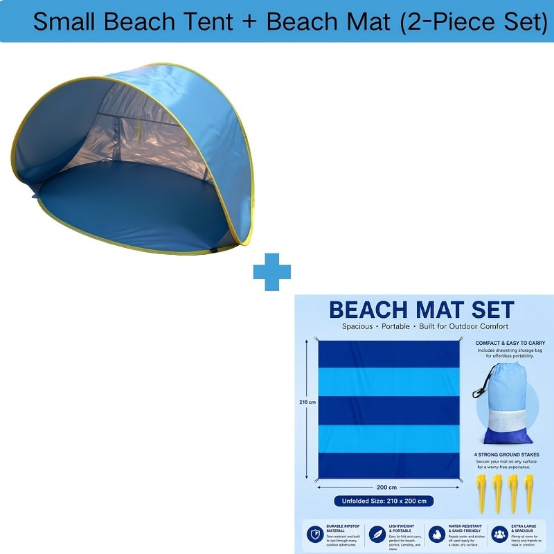 Pop-Up Beach Tent with UV Sun Protection – Portable Quick Setup Sun Shade Shelter for Beach Camping Hiking Travel Family Outings Optional Beach Mat Bundle Blue Pink