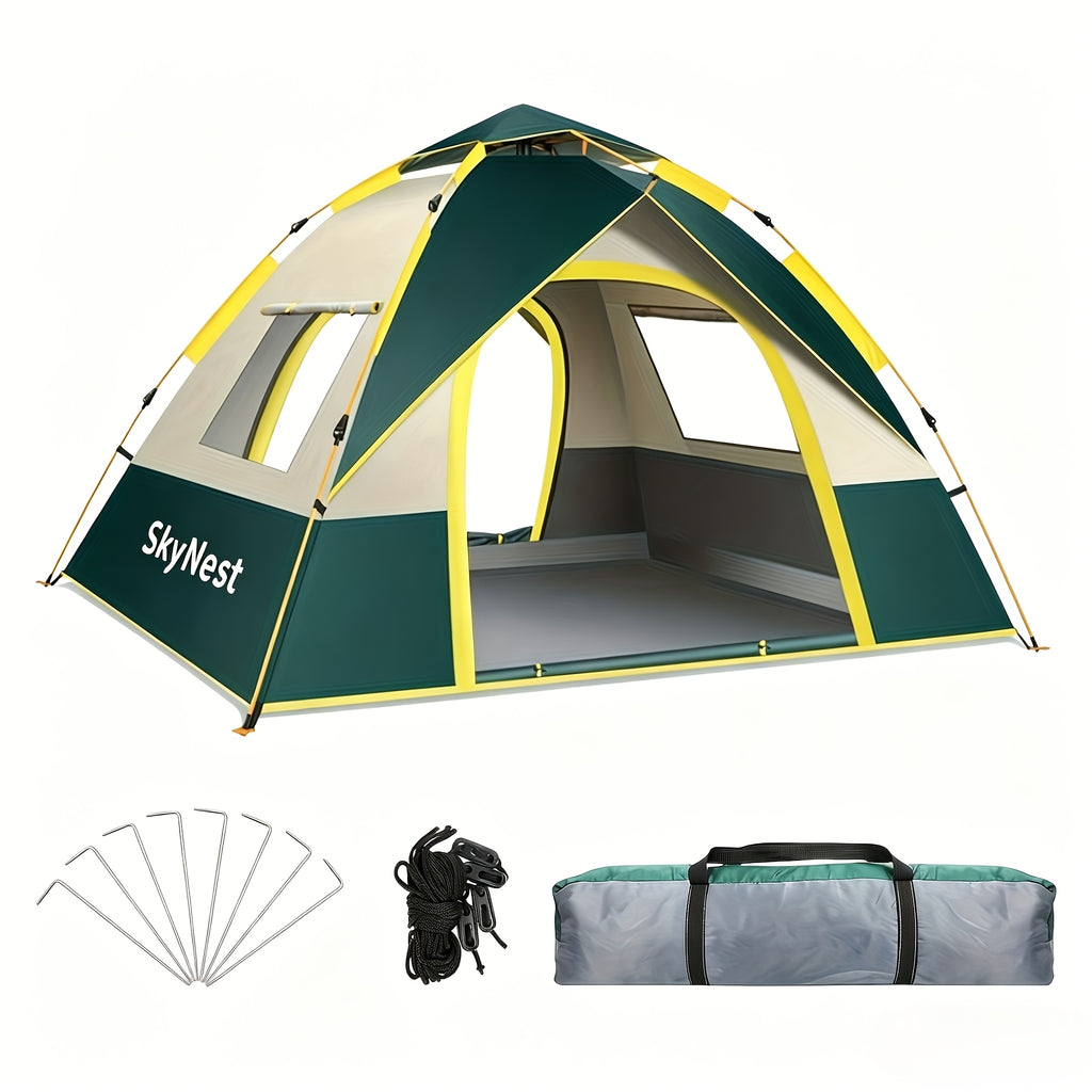 SKYNEST Instant Setup Camping Tent 1-4 Person All Season with Dual Doors & Mesh Windows – Windproof Lightweight Pop Up Tent for Camping Hiking Hunting