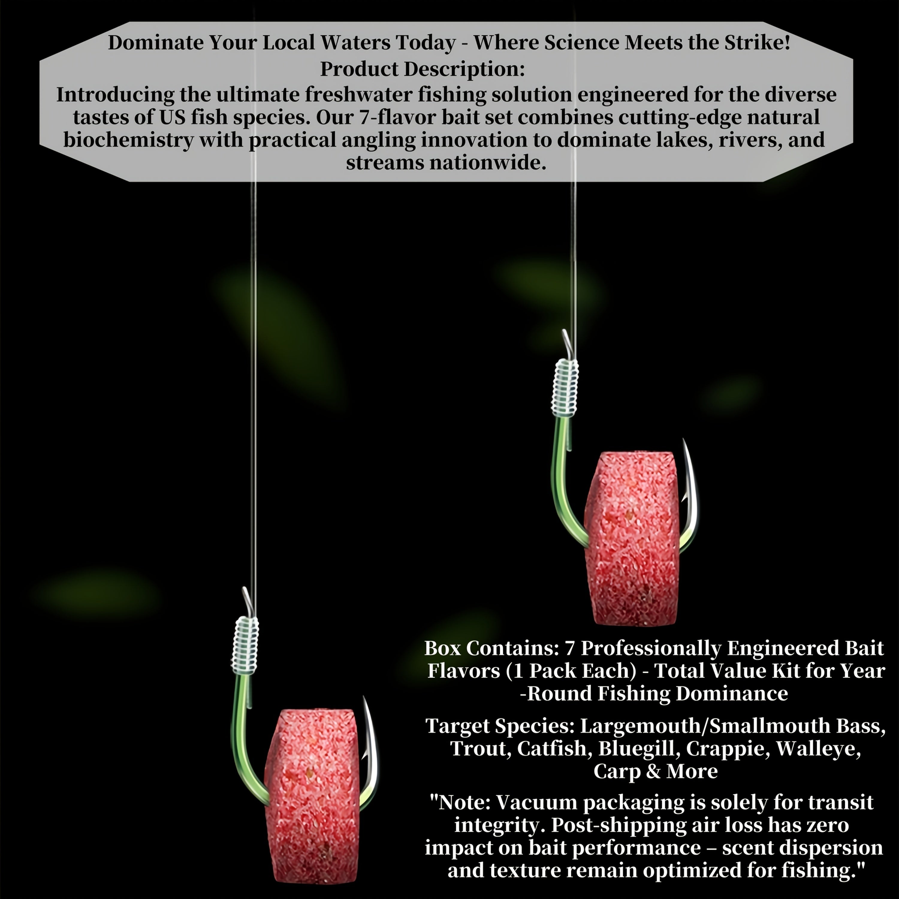 Red Worm Pellets Fishing Bait 7 Packs/Box – Hollow Carp Bait & Catfish Bait for Freshwater Fishing, High-Attraction Worm Scent Pellets for Bass, Trout & Bottom Feeders