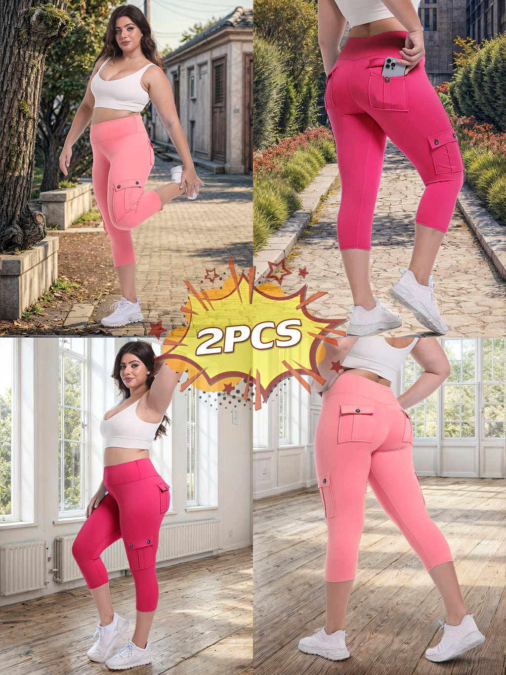 2pcs Capri Leggings Set Women High Waist Butt Lifting Yoga Workout Pants Tummy Control 4-Way Stretch Activewear S-XXL