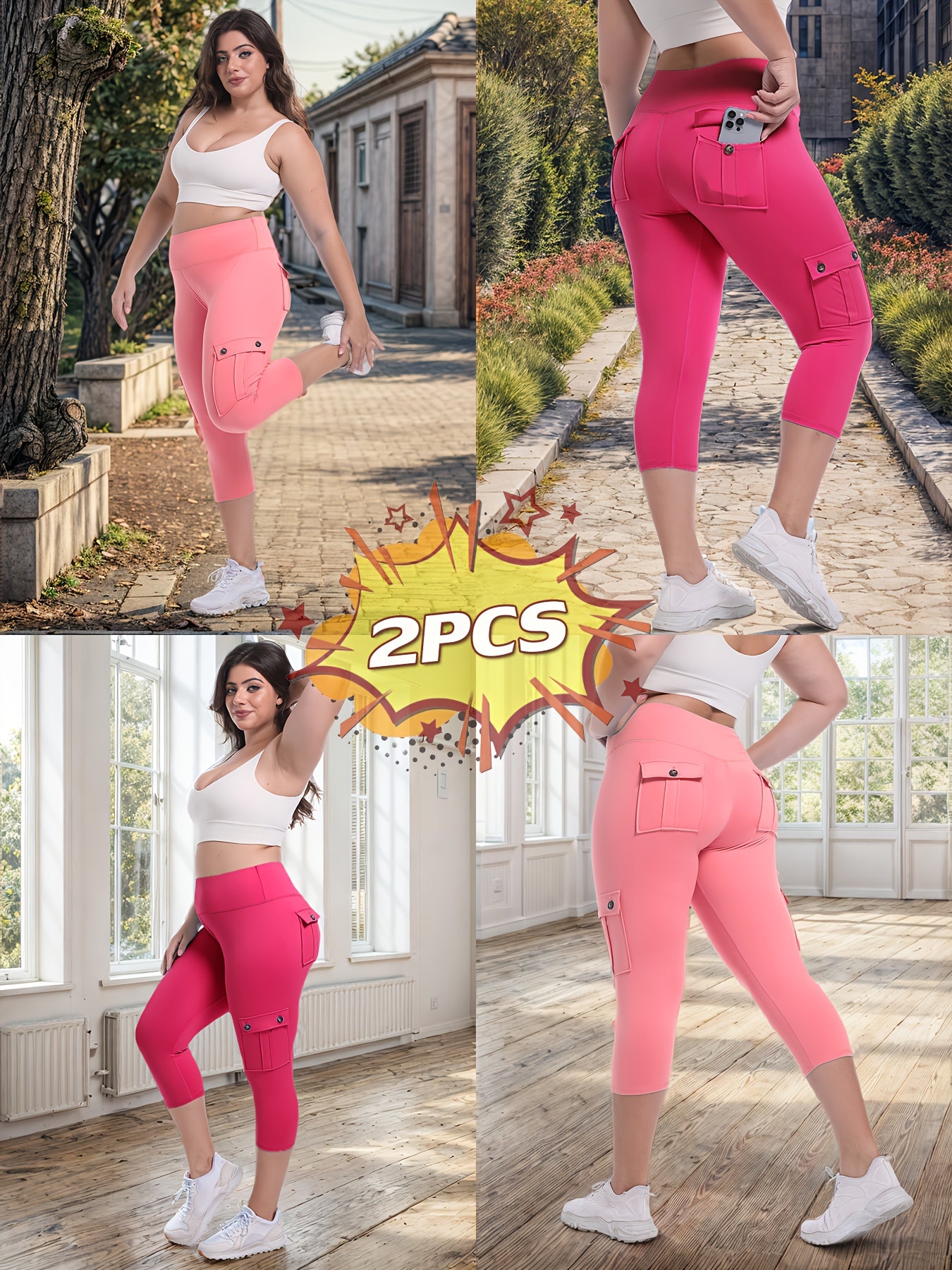 2pcs Capri Leggings Set Women High Waist Butt Lifting Yoga Workout Pants Tummy Control 4-Way Stretch Activewear S-XXL