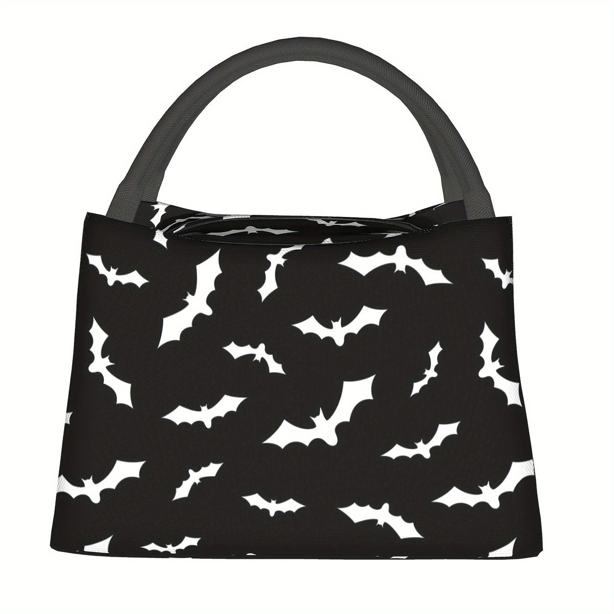 Bat Print Insulated Lunch Bag Cooler 11x6.5x7 In – Reusable Polyester Thermal Tote with Black Handles for Halloween School Office Camping Picnic Beach
