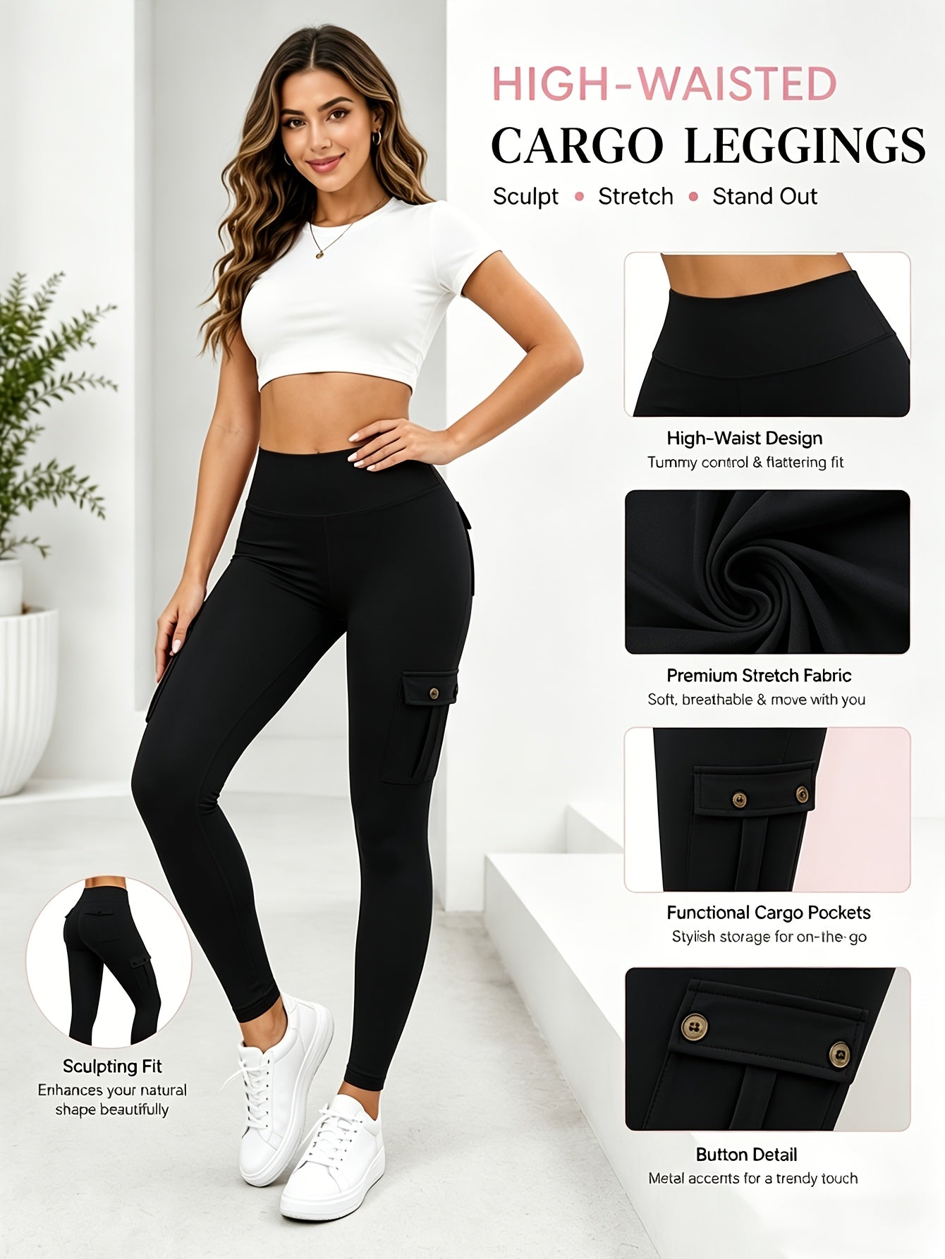 5 Pack Women's High Waist Yoga Leggings with Pockets – Tummy Control, 4-Way Stretch, Slim Fit, Soft & Breathable Workout Leggings for Gym, Running & Daily Wear, M-XXL