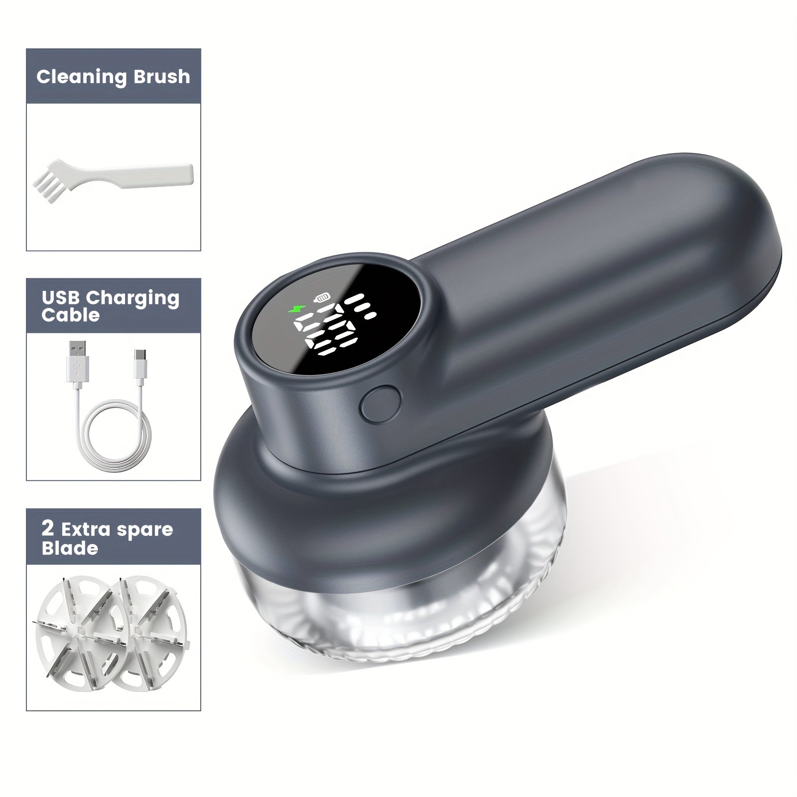 Rechargeable Electric Fabric Shaver & Lint Remover - 6-Blade Defuzzer, Digital Display, 3-Speed Control, Safety Lock for Clothes, Sweaters, Furniture & Sofa