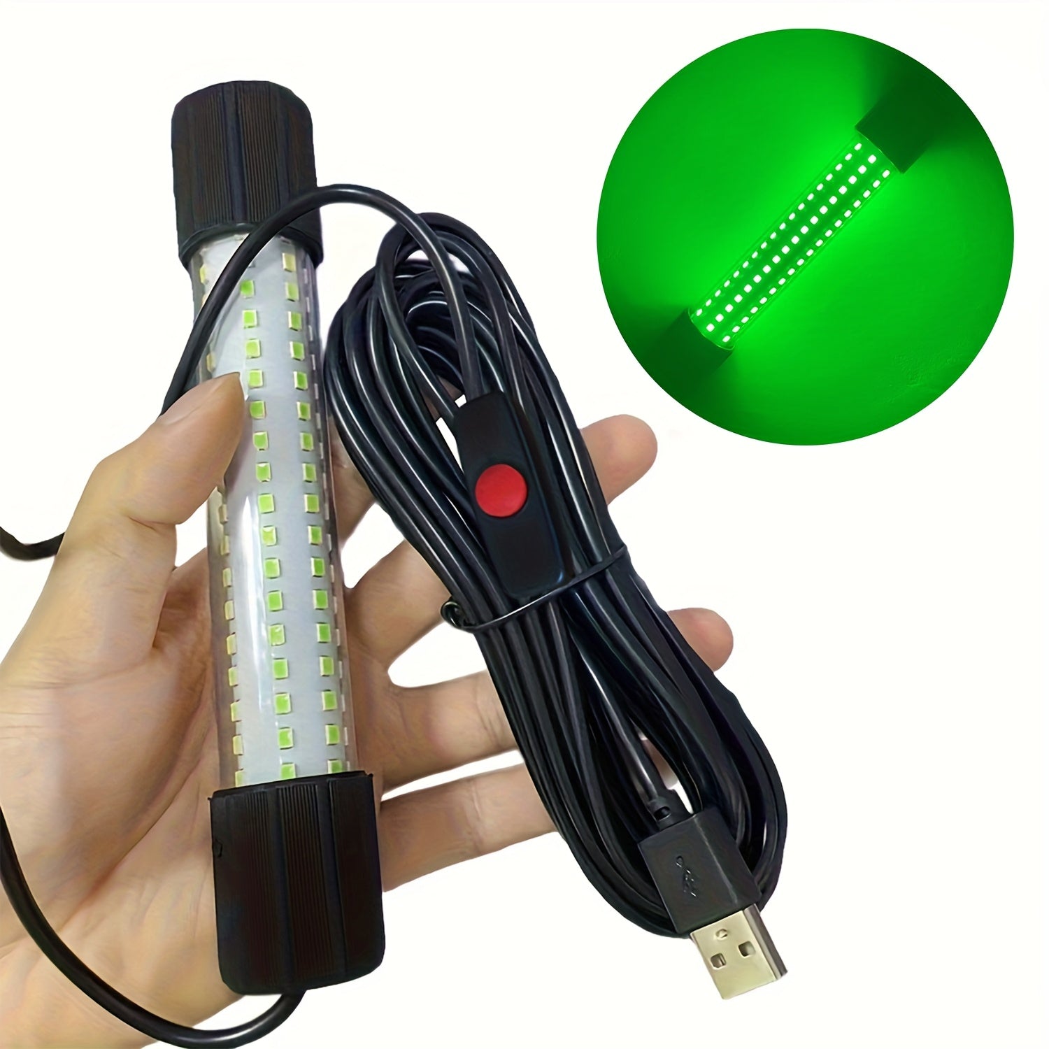 Night Fishing Light 126 LED Underwater Fish Attracting Light USB Powered 5 Meter Cord Green White Light for Night Fishing Boat Dock Ice Fishing Fish Finder