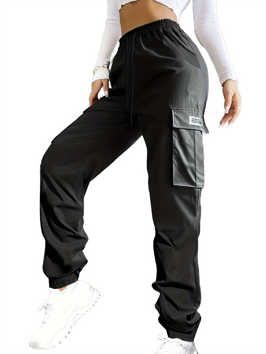 Women's Cargo Pants with Zippered Pockets – Elastic Drawstring Waistband, Large Pocket Casual Outdoor Trousers for Hiking, Travel & Everyday Wear, XS-XXL