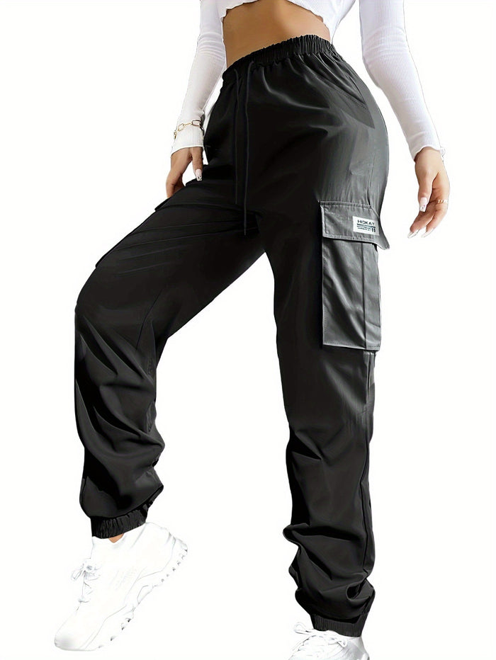 Women's Cargo Pants with Zippered Pockets – Elastic Drawstring Waistband, Large Pocket Casual Outdoor Trousers for Hiking, Travel & Everyday Wear, XS-XXL