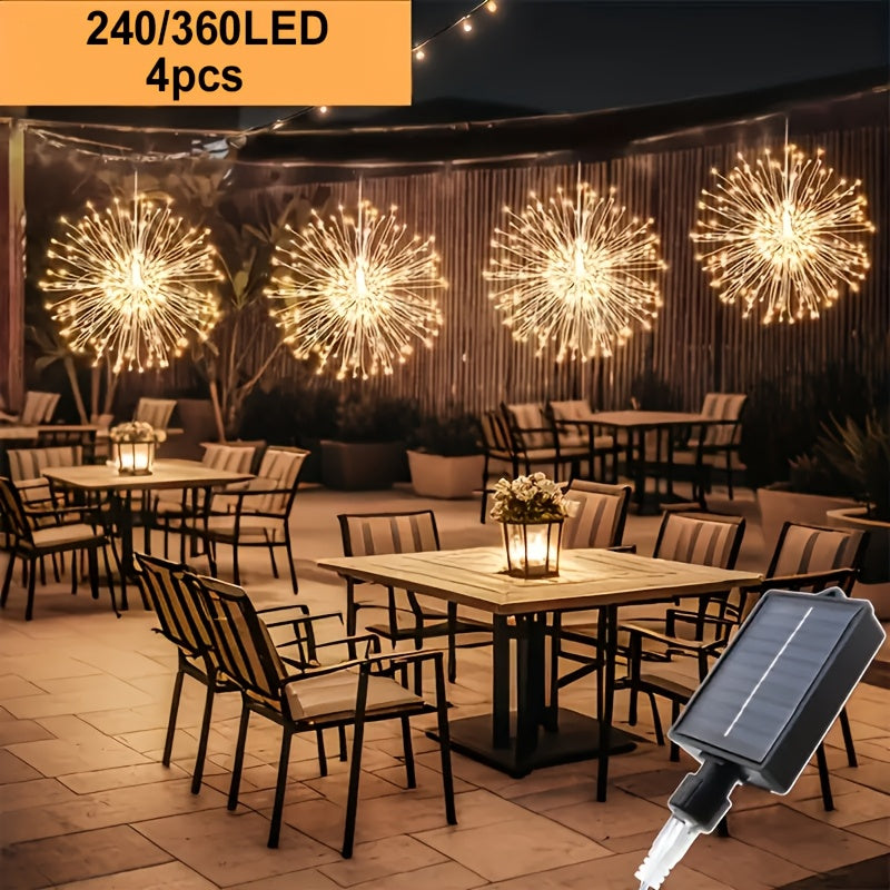 Solar Firework Lights Outdoor 240/360/450 LED Starburst Sphere Hanging Lights - IP65 Waterproof 8 Modes Copper Wire Fairy Lights - Garden Patio Tree Umbrella Tent Decoration Warm White Multicolor
