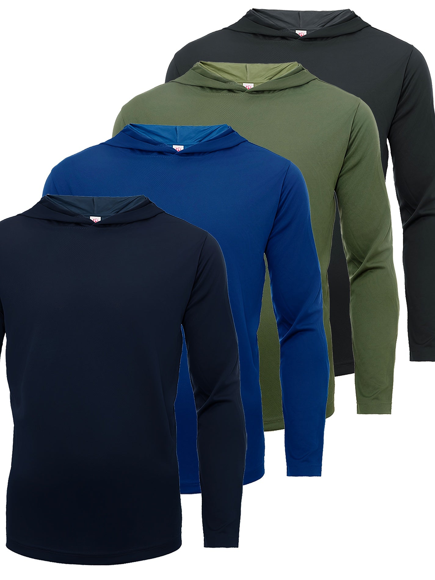 Men's Quick-Dry Pullover Hoodie Sports Top 4-Piece Set – Long Sleeve Hooded Athletic Shirt, Breathable Polyester Activewear for Running Gym Training, 10 Colors Sizes S-XXXL