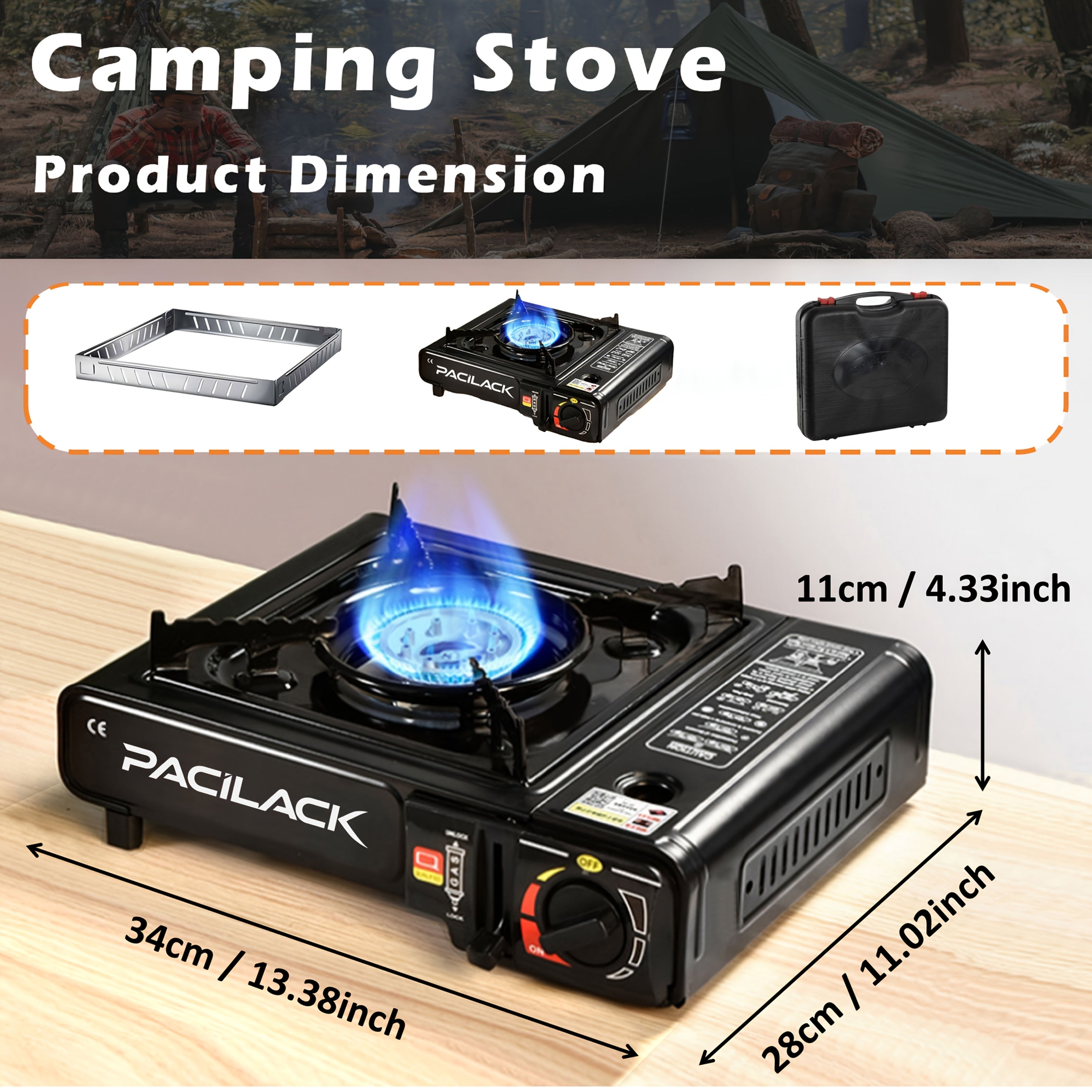 Butane Camping Stove with Carrying Case – Portable Press-Ignition Camp Stove for Outdoor Cooking BBQ RV Backpacking Emergency Preparedness Windproof Dual Fuel Options