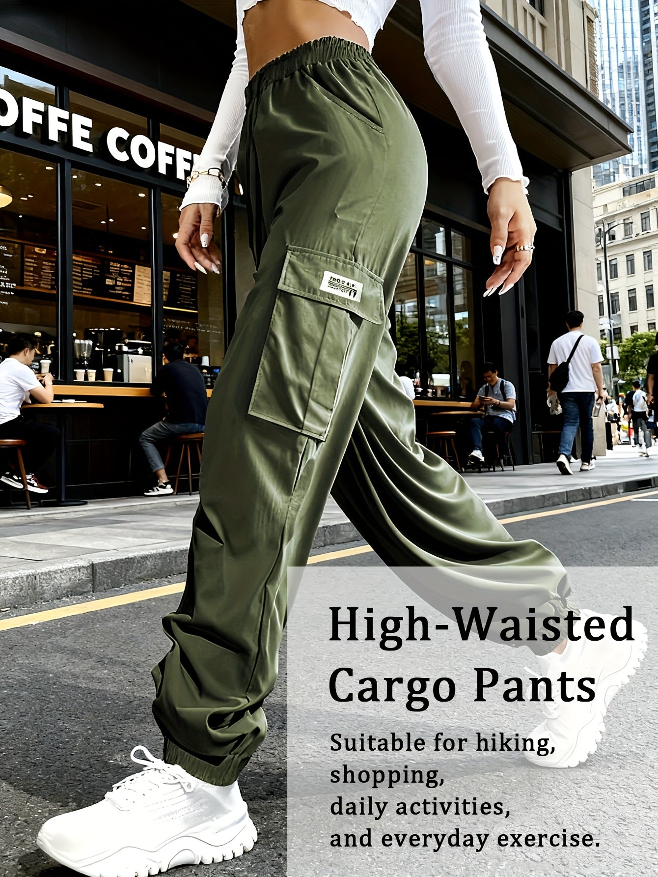 Women's Cargo Pants with Zippered Pockets – Elastic Drawstring Waistband, Large Pocket Casual Outdoor Trousers for Hiking, Travel & Everyday Wear, XS-XXL