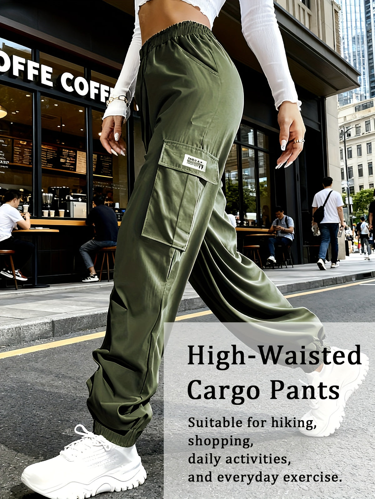 Women's Cargo Pants with Zippered Pockets – Elastic Drawstring Waistband, Large Pocket Casual Outdoor Trousers for Hiking, Travel & Everyday Wear, XS-XXL