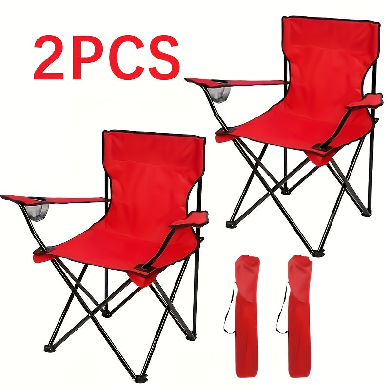 Folding Camping Chairs Set of 2 with Cup Holder & Storage Bag – Steel Frame Oxford Cloth Portable Outdoor Chairs for Camping, BBQ, Beach, Backyard & Tailgate