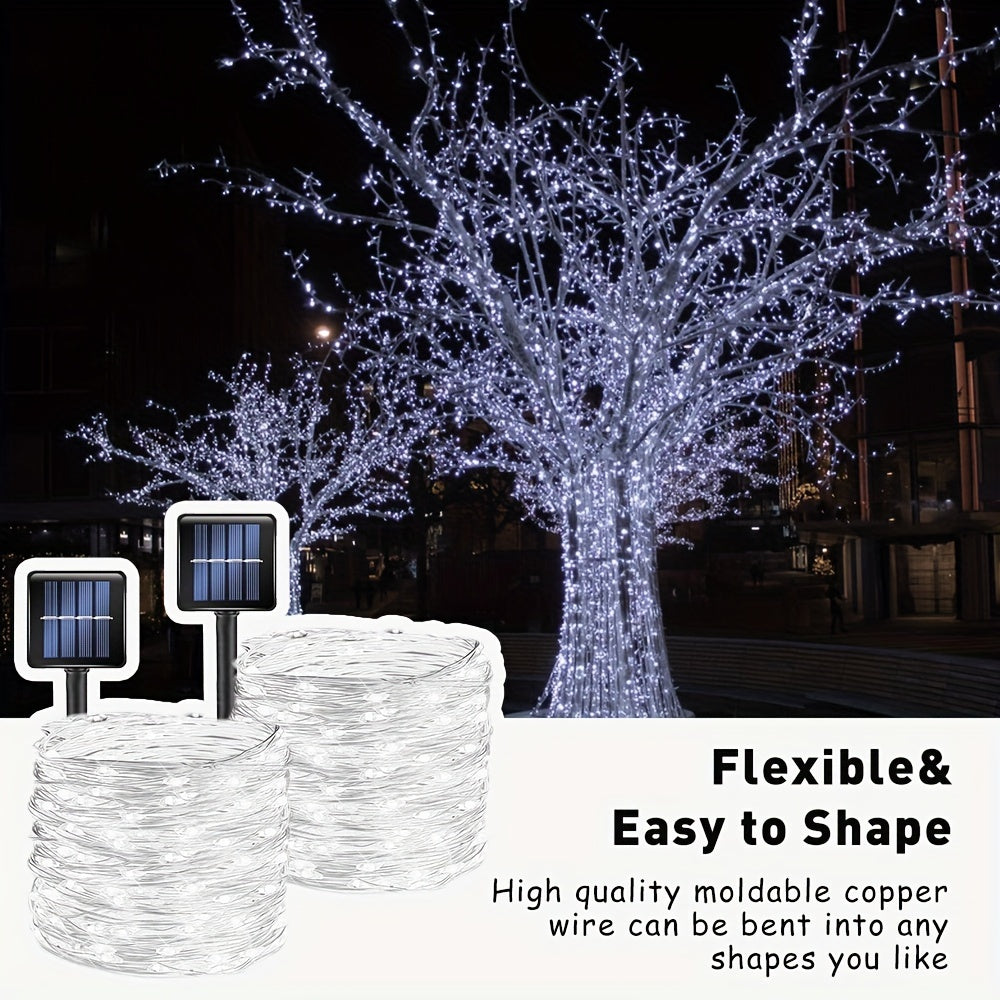 Solar String Lights Outdoor 2 Pack – 300 LED 104FT Copper Wire Fairy Lights, 12 Modes, IP65 Waterproof, Warm White for Garden Yard Tree Patio Wedding Christmas Party