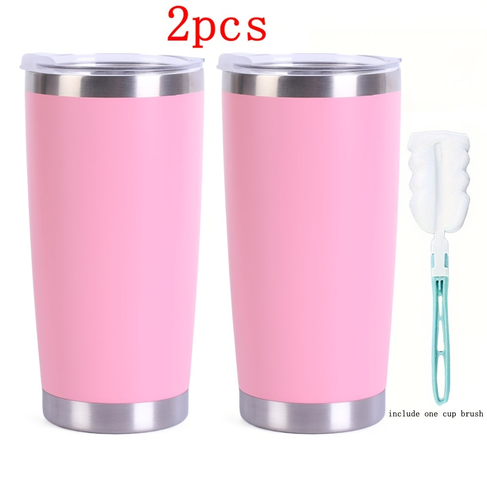 2-Pack 20oz Stainless Steel Insulated Tumbler – Double Wall Vacuum Sealed Thermal Cup for Hot & Cold Drinks Football Game Day Holiday Gift Pink White Light Blue Black Dark Blue