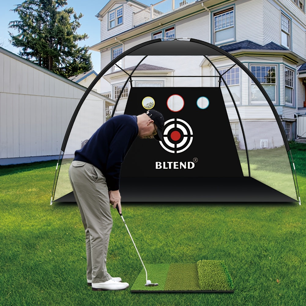 Golf Practice Net with Mat Set 10x7ft – Heavy Duty Backyard Hitting Net with 3-in-1 Turf Mat, Golf Balls & Carry Bag for Indoor & Outdoor Training