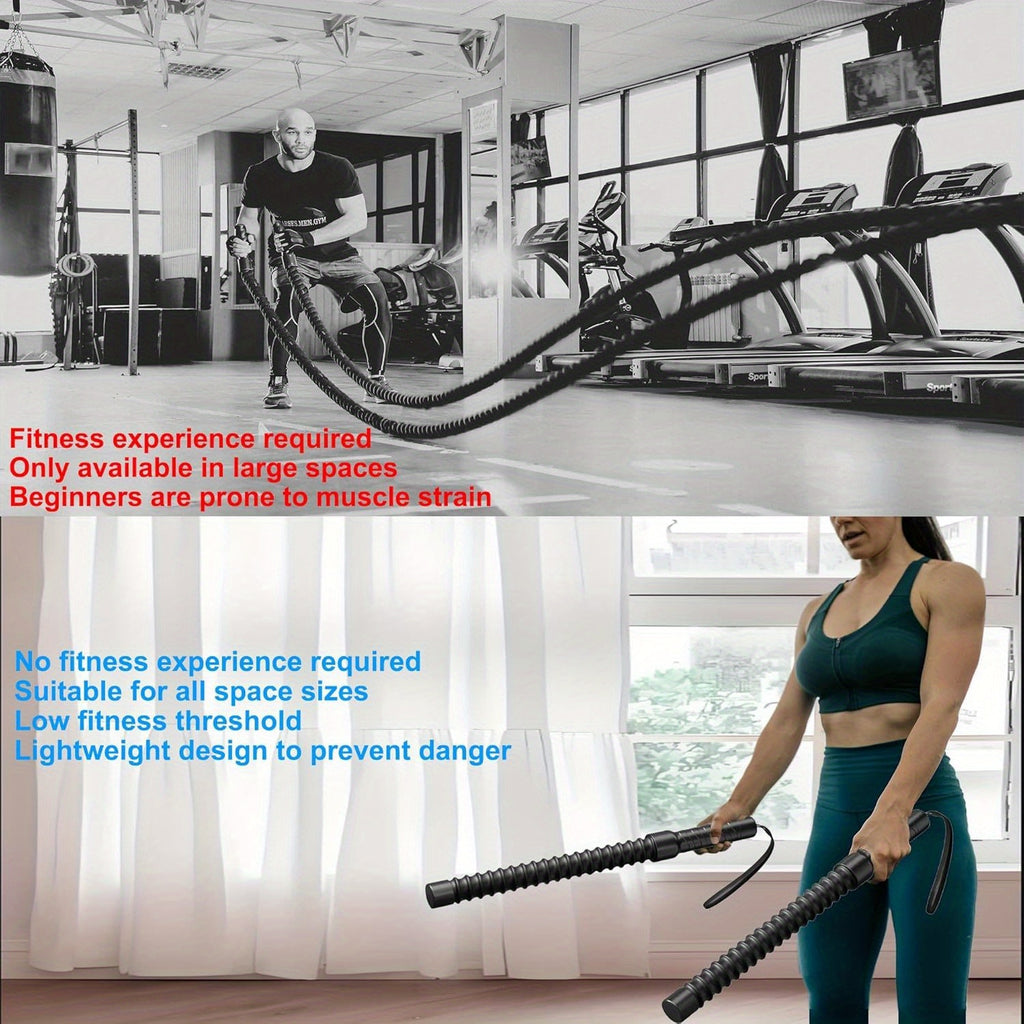 Cordless Battle Rope 2-Pack No Anchor Needed – Portable Home Gym Arm Workout Fitness Rope for Men Women Strength Training HIIT Cardio Muscle Toning Shoulder Exercise