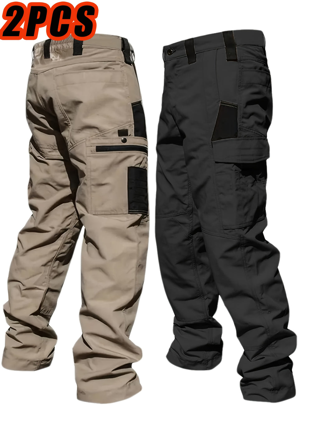 Men's Tactical Cargo Pants 2-Pack – Ripstop Multi-Pocket Work Pants for Camping, Hiking, Hunting & Fishing, Straight Leg All-Season Outdoor Pants, Sizes S-XXXL