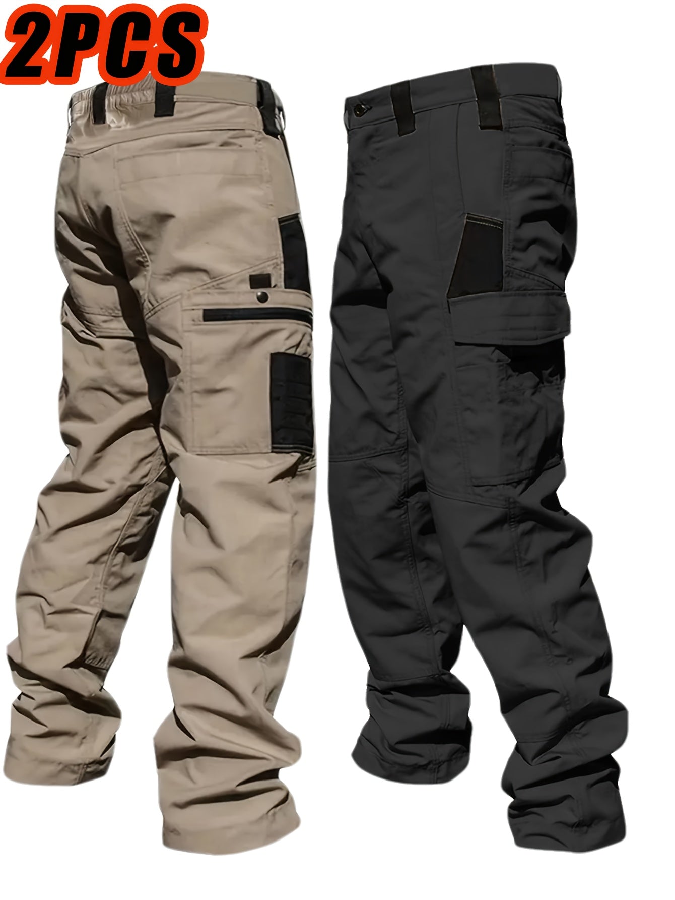 Men's Tactical Cargo Pants 2-Pack – Ripstop Multi-Pocket Work Pants for Camping, Hiking, Hunting & Fishing, Straight Leg All-Season Outdoor Pants, Sizes S-XXXL