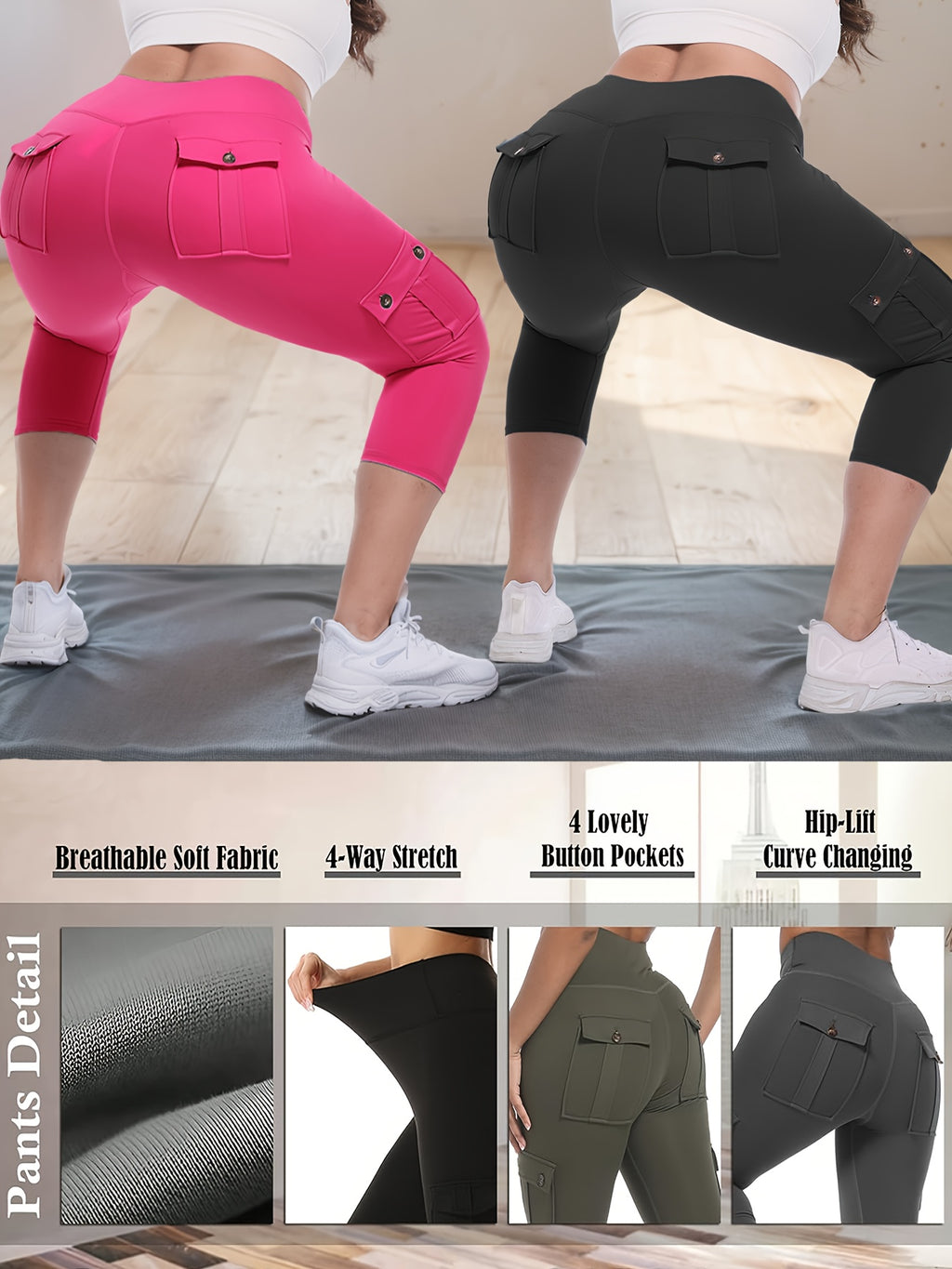 2pcs Capri Leggings Set Women High Waist Butt Lifting Yoga Workout Pants Tummy Control 4-Way Stretch Activewear S-XXL